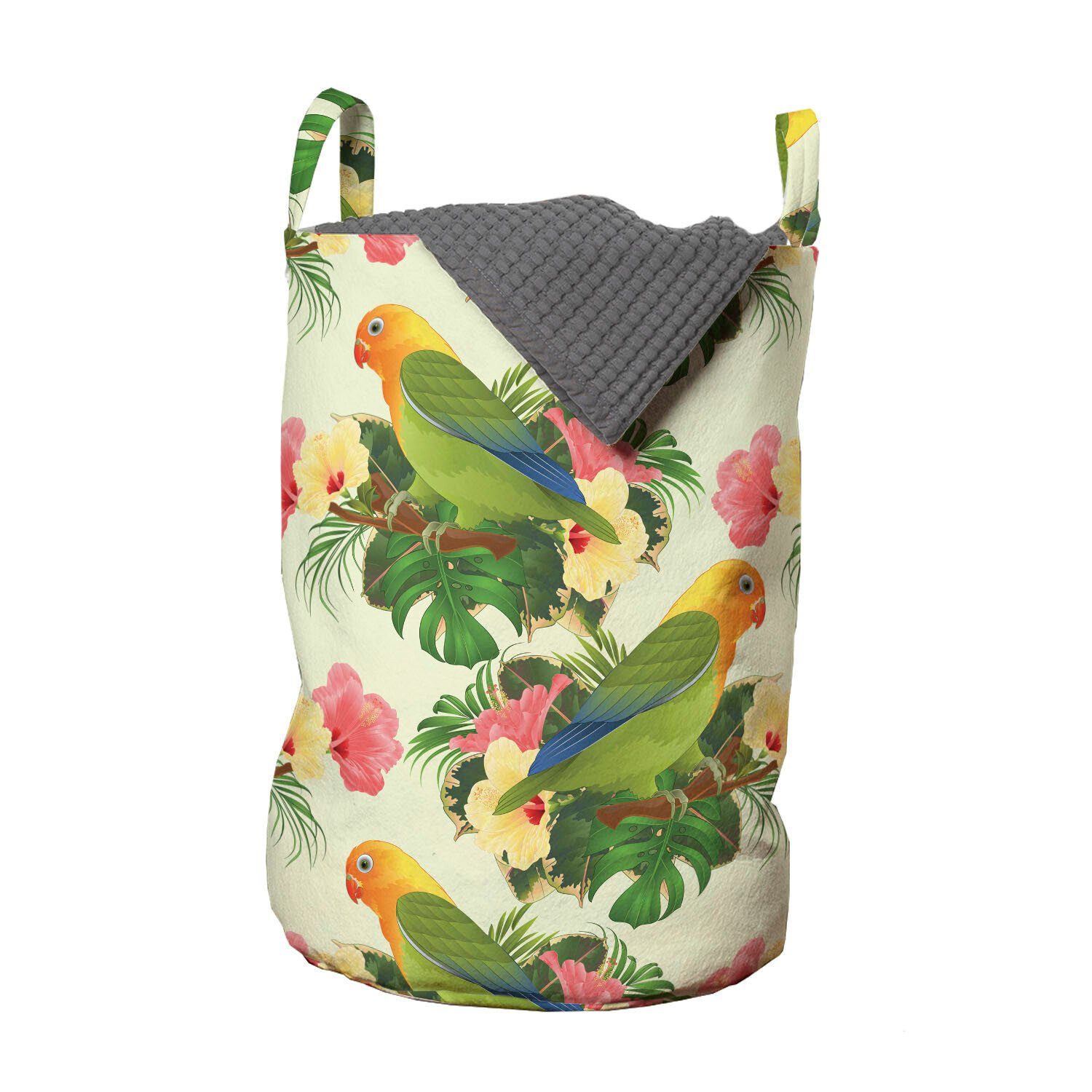 Abakuhaus Wäschesäckchen Wäschekorb mit Hibiskus Tropische Blumen Waschsalons, für Parrot Kordelzugverschluss Griffen