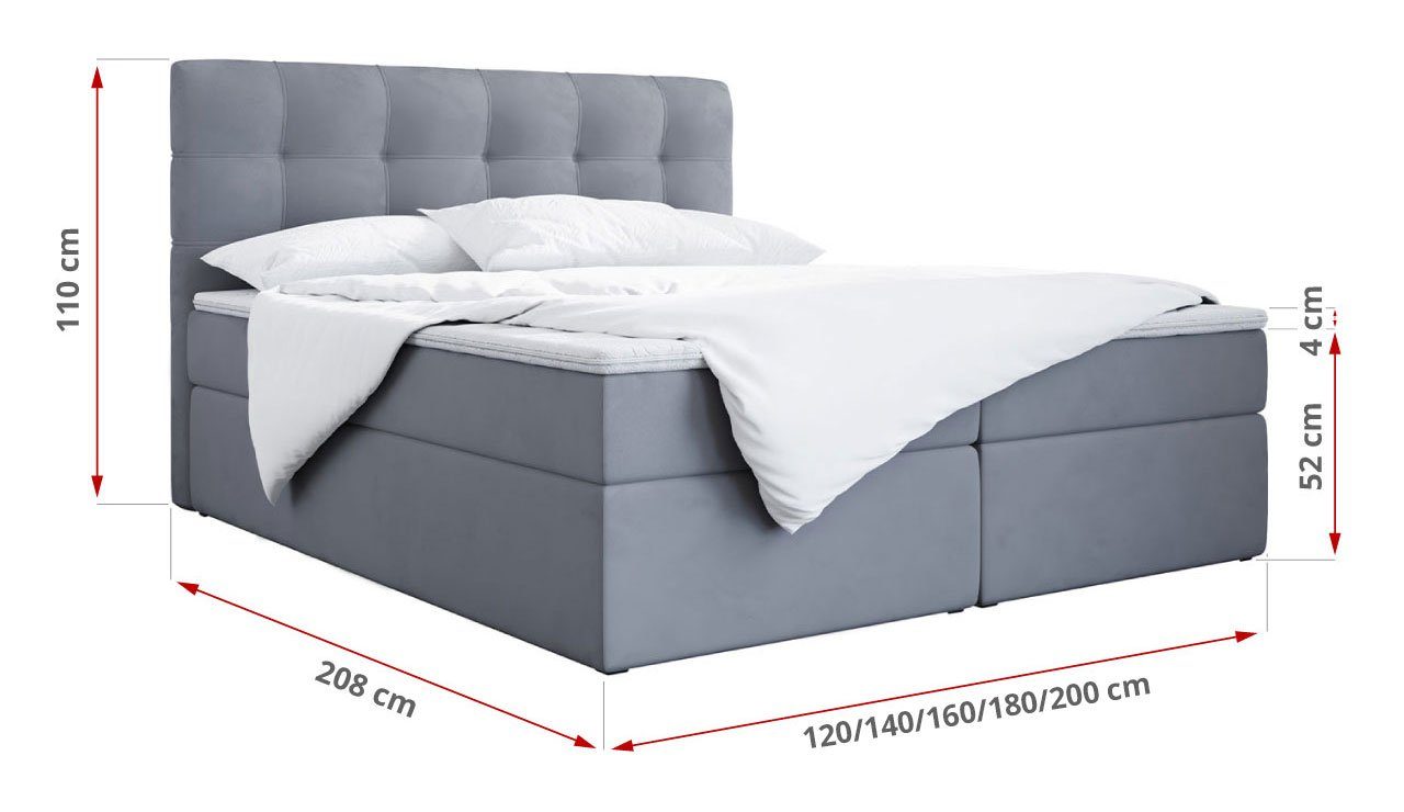 1, und MKS mit Multipocket-Matratze mit Bettkasten, MÖBEL Doppelbett TOP Topper Boxspringbett