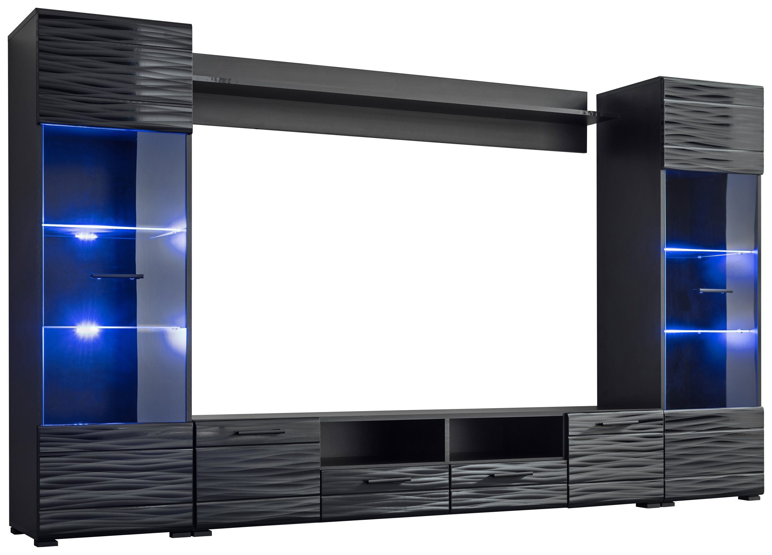 99rooms Wohnwand Delme, (Wohnmöbel, Wohnzimmer-Set, Set (4-St), 2xStandvitrine,1xLowboard,1xWandboard, LED