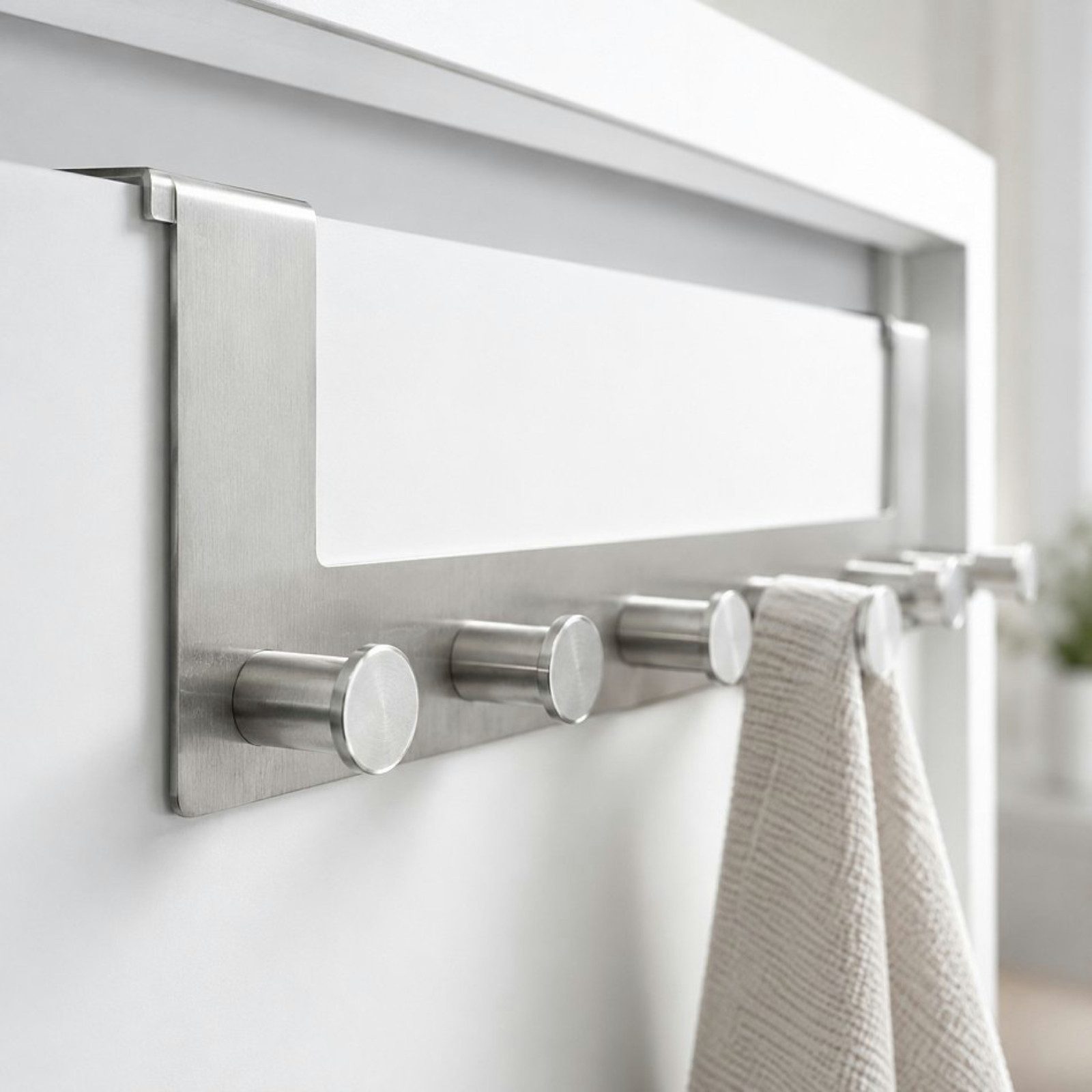 Haushalt International Türgarderobe Hakenleiste Garderobe 6 Haken 39cm, (Stück, 1-St., Packung), Gebürstet, Moosgummi gepolstert, Edelstahl, 6 Aufhängungen