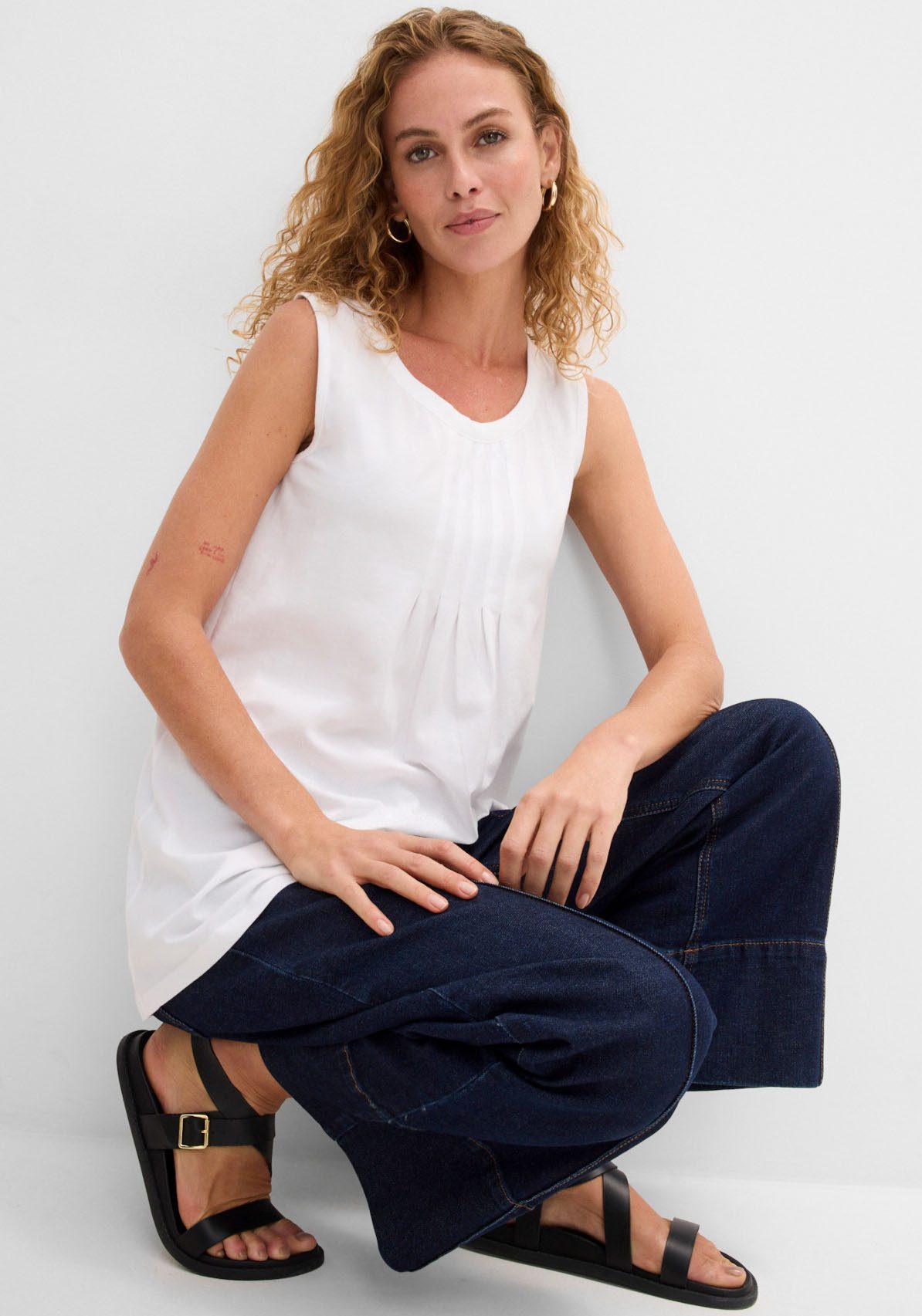 bonprix Longtop mit elegantem Faltendetail, lockere Passform, reine Baumwolle