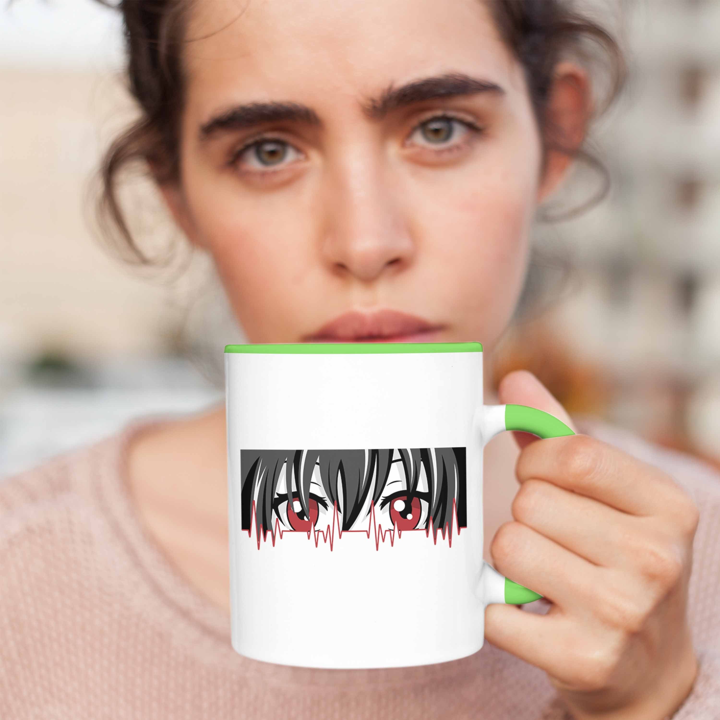 Tasse Herzschlag Trendation für Geschenkidee Fans Anime Geschenk Grün Hobby Anime Tasse