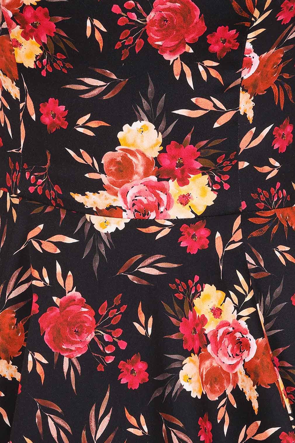 Hearts & Roses London A-Linien-Kleid Margot Floral Blumen Rosen Vintage Retro 50er