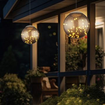 etc-shop LED Solarleuchte, LED-Leuchtmittel fest verbaut, Warmweiß, LED Solar Außen Hänge Lampe Garten Lichterkette Kugel Pendel