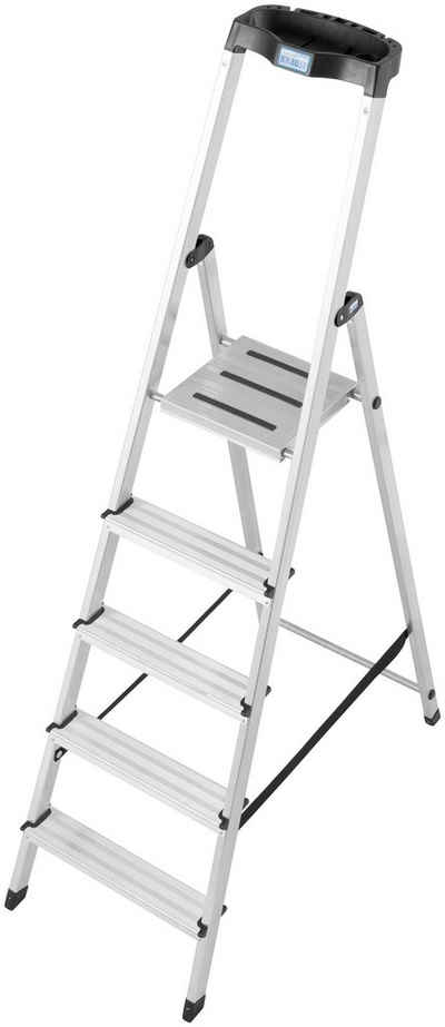 KRAUSE Stehleiter Safety, Aluminium, 1x5 Stufen, Arbeitshöhe ca. 305 cm