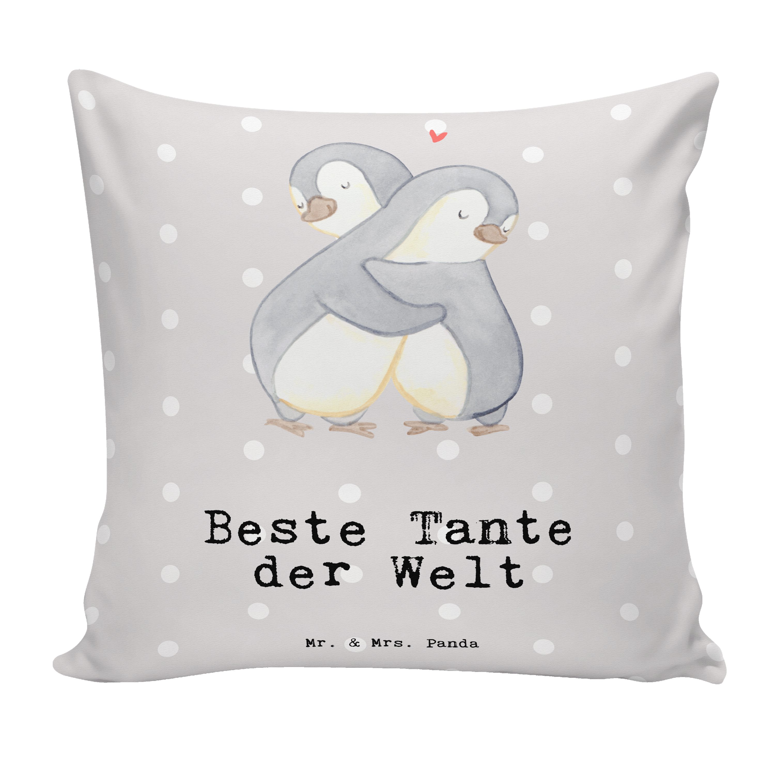 Geschenk, - der Kissenhülle Mr. Panda Tante Welt & Beste Dekokissen Pinguin - Grau Mrs. Pastell