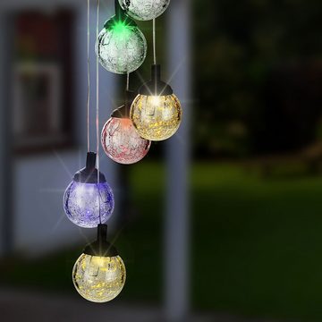 Haushalt International Außen-Deckenleuchte, LED-Leuchtmittel fest verbaut, Farbwechsel, RGB LED Solar Windspiel Hänge Leuchte Garten Außen Crackle Glas Kugel