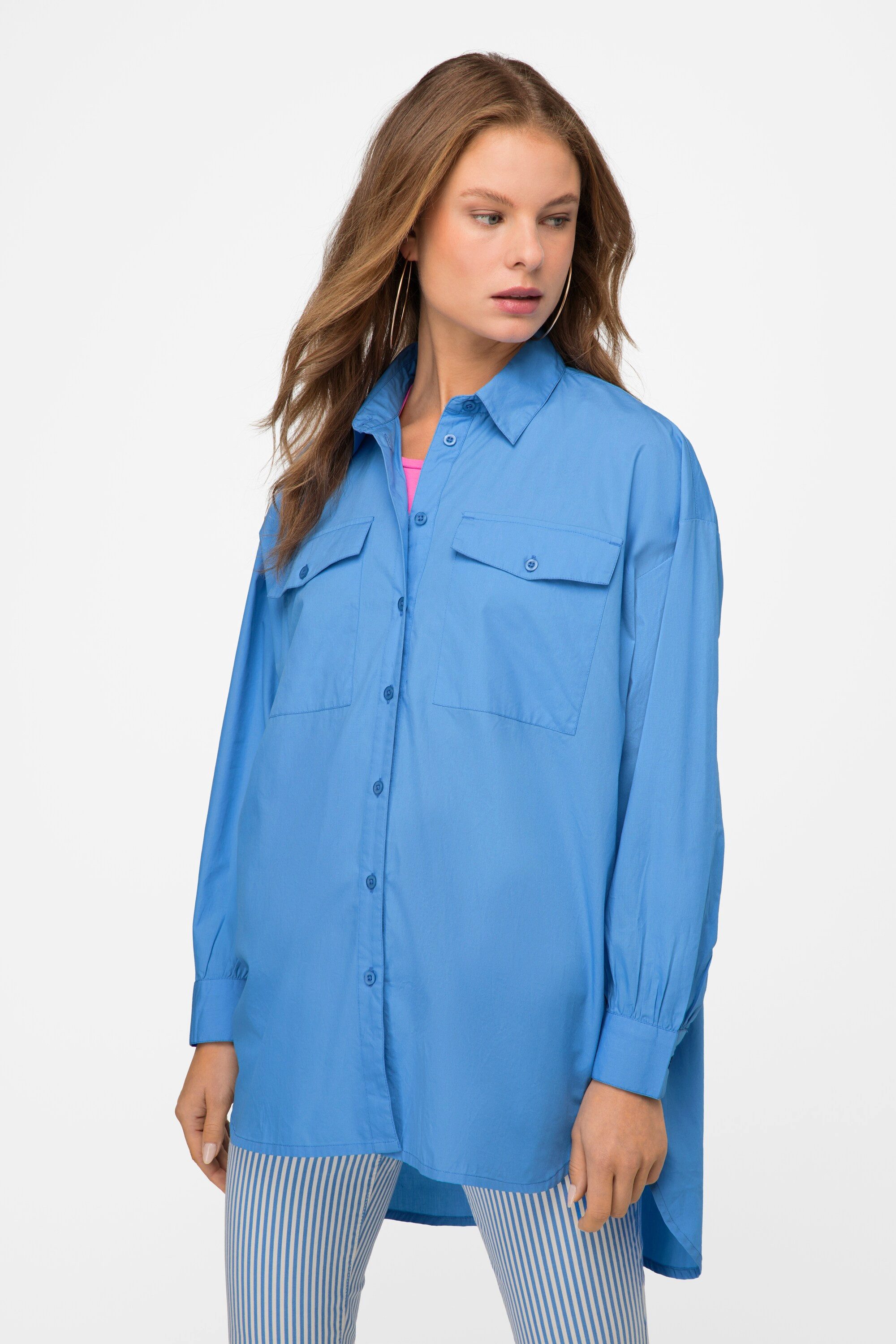 Hemdbluse Hemdbluse Hemdkragen gerundeter Saum Langarm