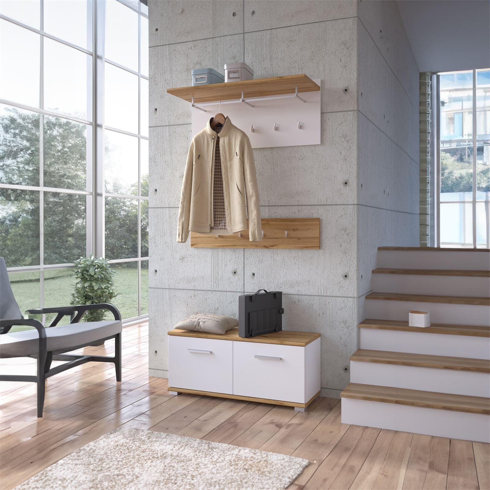 CARO-Möbel Wandgarderobe BILBAO, Garderobenset Flurgarderobe Sitzbank Wotan günstig online kaufen