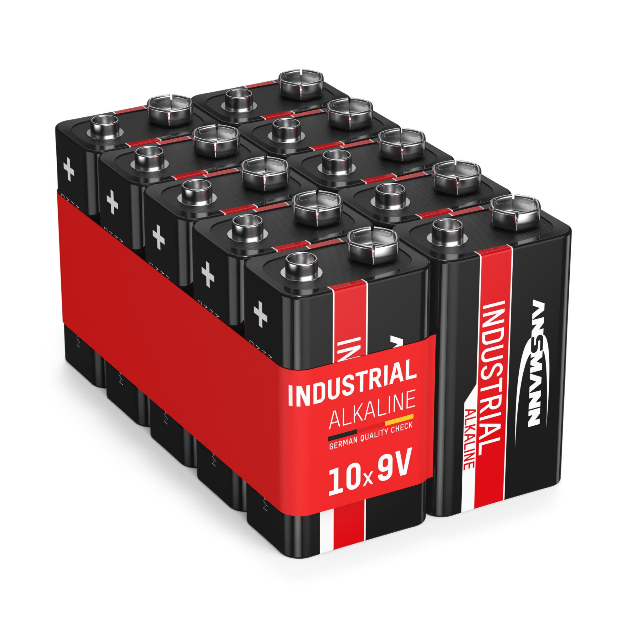 ANSMANN AG 10x Industrial Batterie 9V E-Block - 6LR61 Alkaline (10 Stück) Batterie