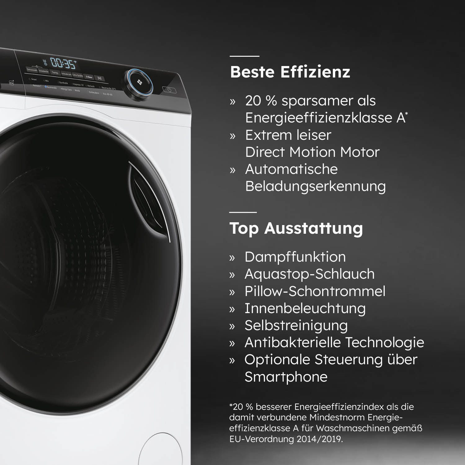 Haier Waschmaschine I-PRO 5 HW80-B14959EU1, 8 kg, 1400 U/min, 8 kg, 1400 U/min, Flüsterleiser Motor, Antibakterielle Technologie – Bild 3 von 5