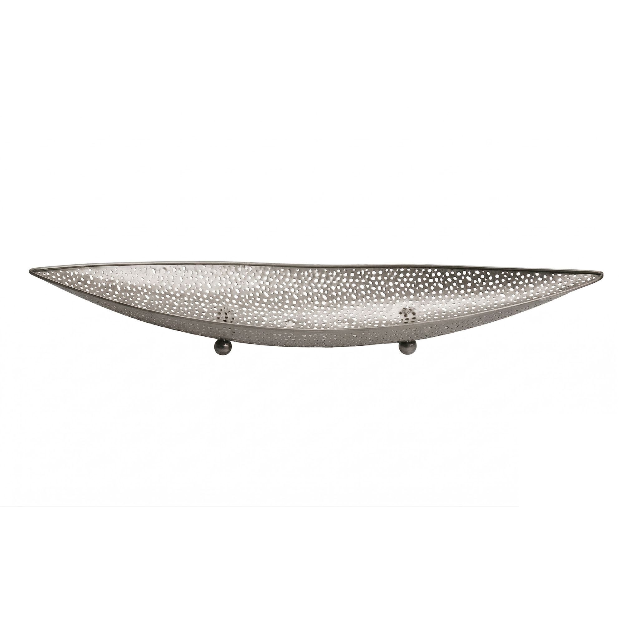 Wohnling Obstschale WL7.661 Früchtekorb Metall Silber 60cm Dekoschale Obstkorb Oval, Metall, (Schöner Früchtekorb in schicker Lochoptik), Länglicher Dekoteller aus lackiertem Eisen