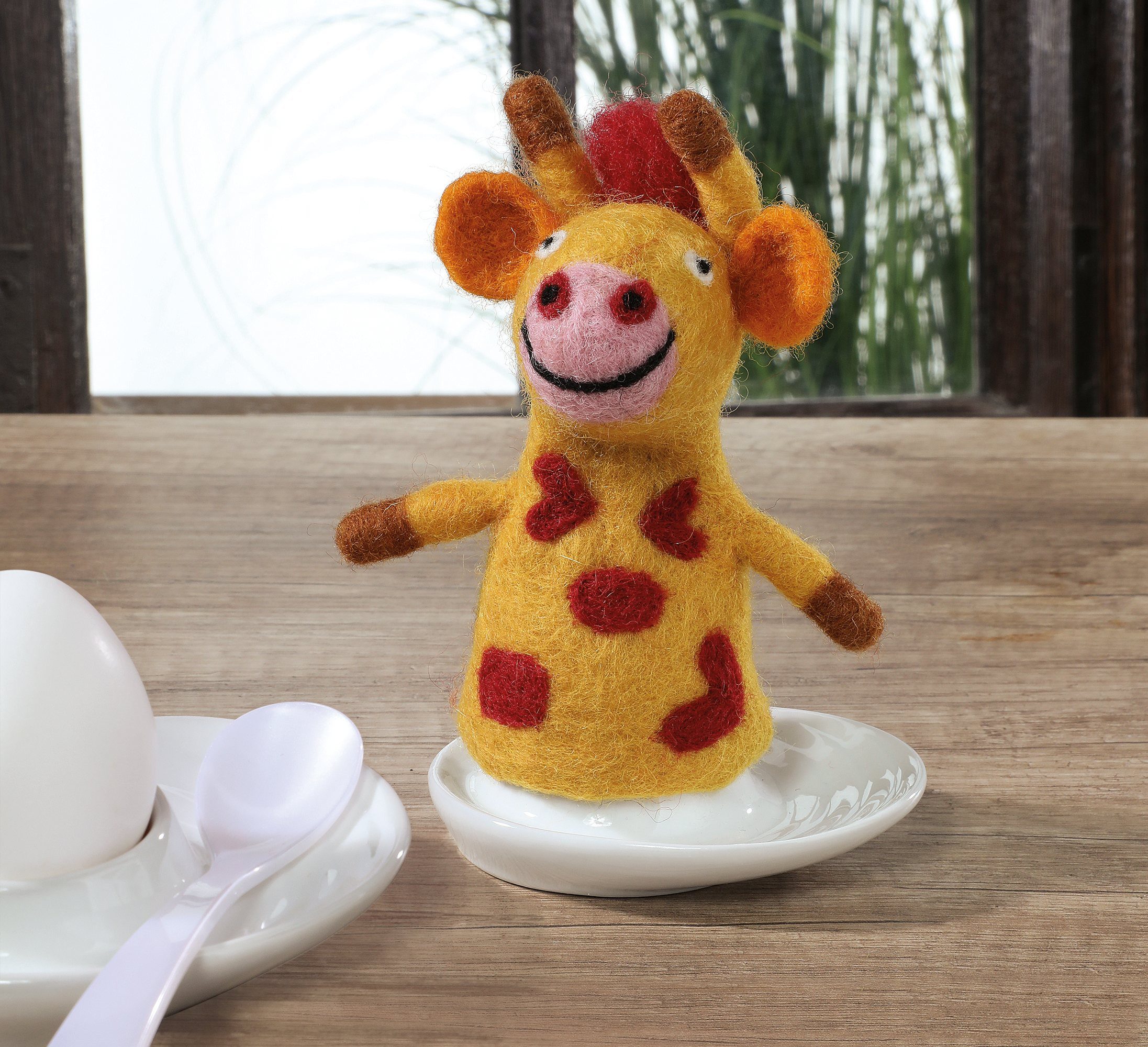 Cilio Eierbecher Eierwärmer Eiermütze Handgefertigt aus Schafwolle Cilio LANA Giraffe