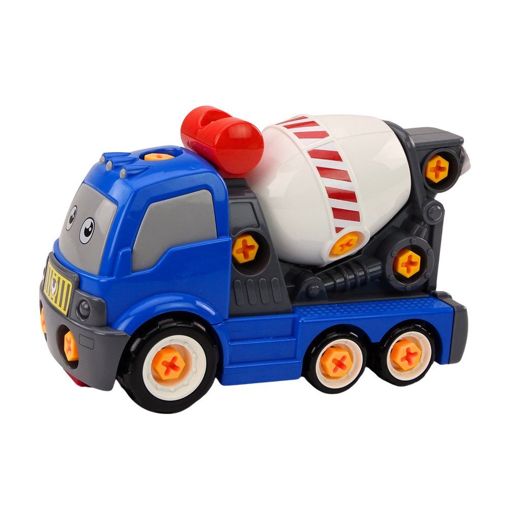 LEAN TOYS Spielzeug-Betonmischer Baustellenfahrzeug Mischerlaster Schraubspielzeug, (Spar-Set, 1-tlg., 28 x 18 x 14 cm zerlegbar), zerlegbar, Spielzeug-Akkuschrauber, drehende Trommel