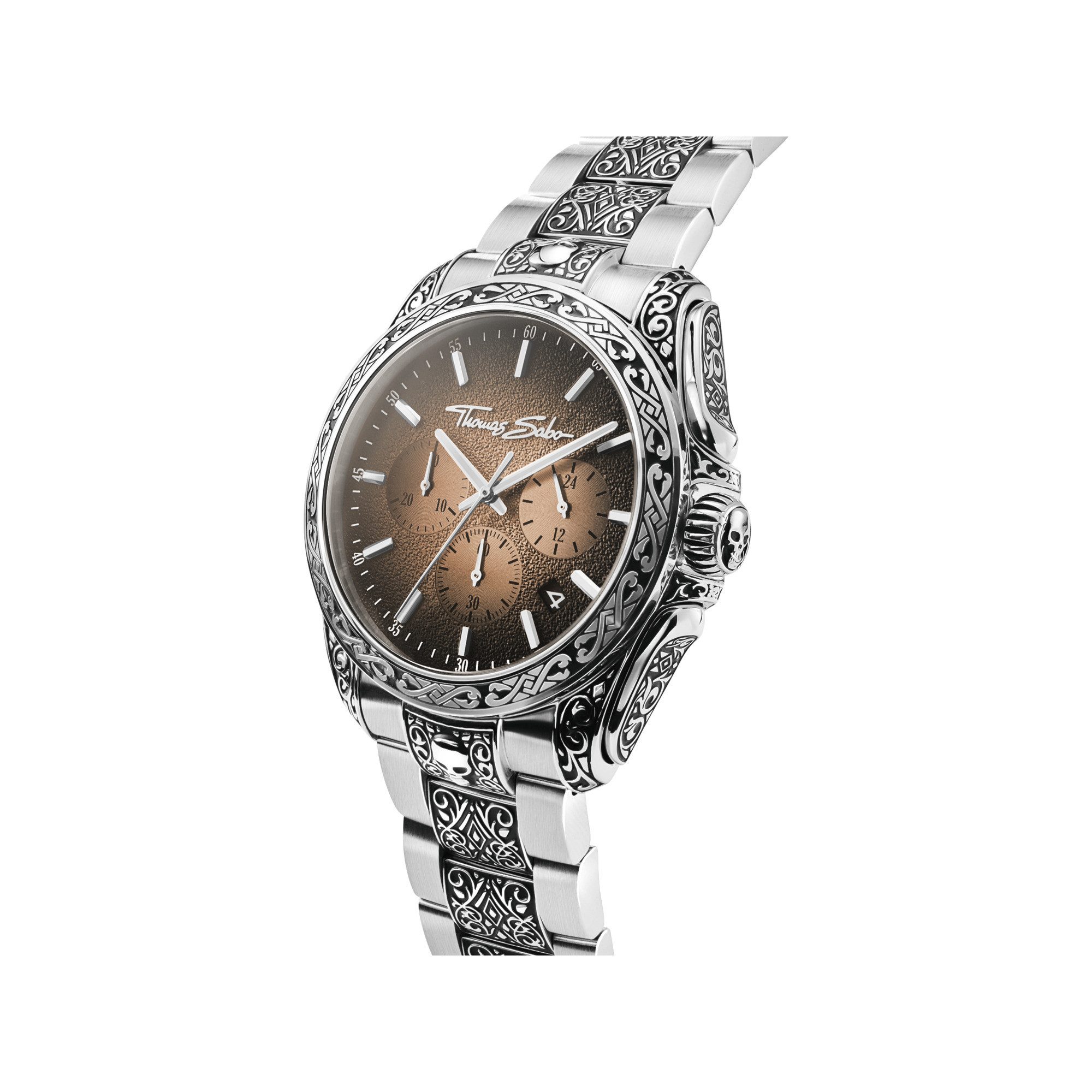THOMAS SABO Chronograph Engraved WA0446-201-205-41 MM, Quarzuhr, Armbanduhr, Herrenuhr, Edelstahlarmband, analog, Tag