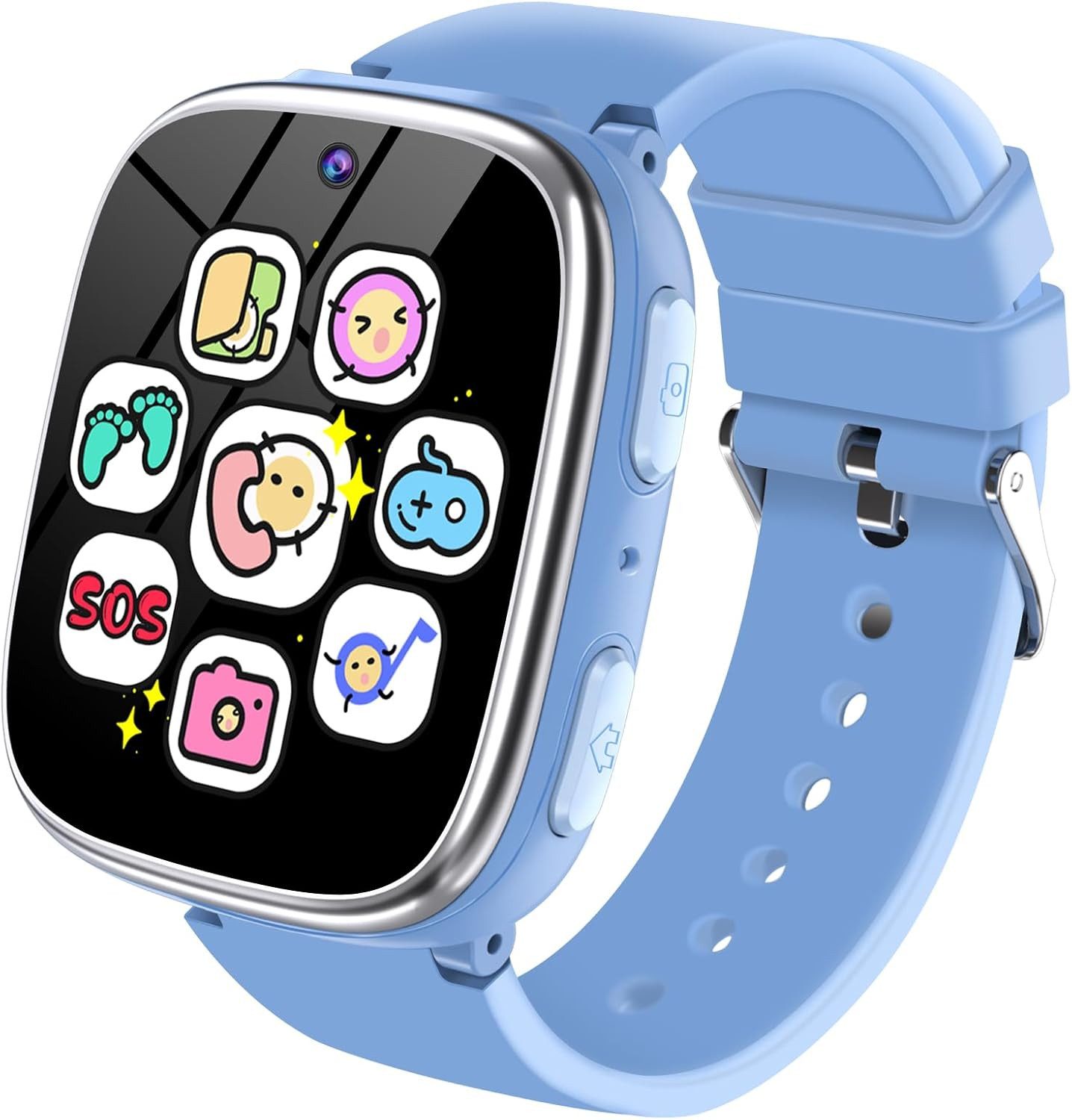 TSE Smartwatch Kinderuhr mit Kamera Musik Spielen SOS Blau 3–12 Jahre Smartwatch