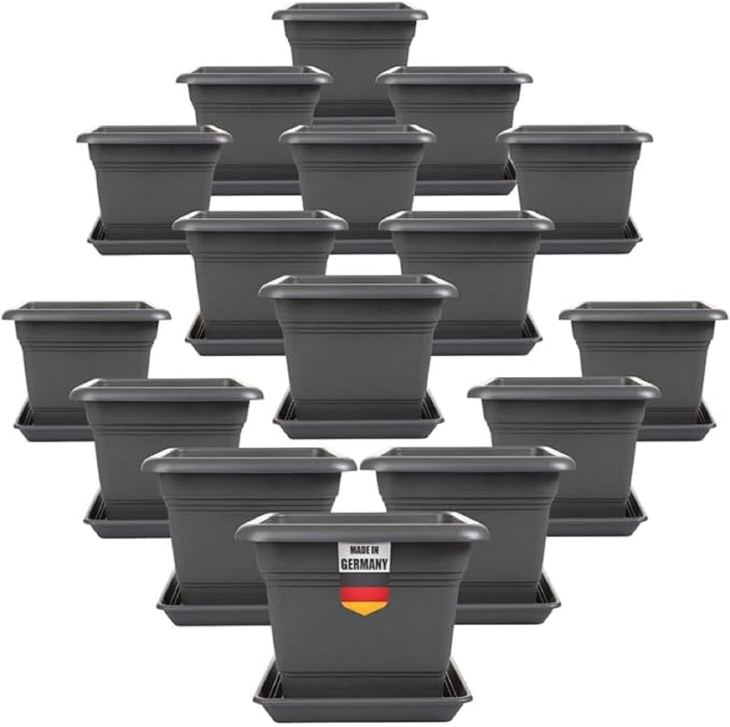 SUSTANIA Blumentopf Pflanzkübel Groß Außen mit Untersetzern (16er Set 40x40 cm), Anthrazit Blumentopf Gross