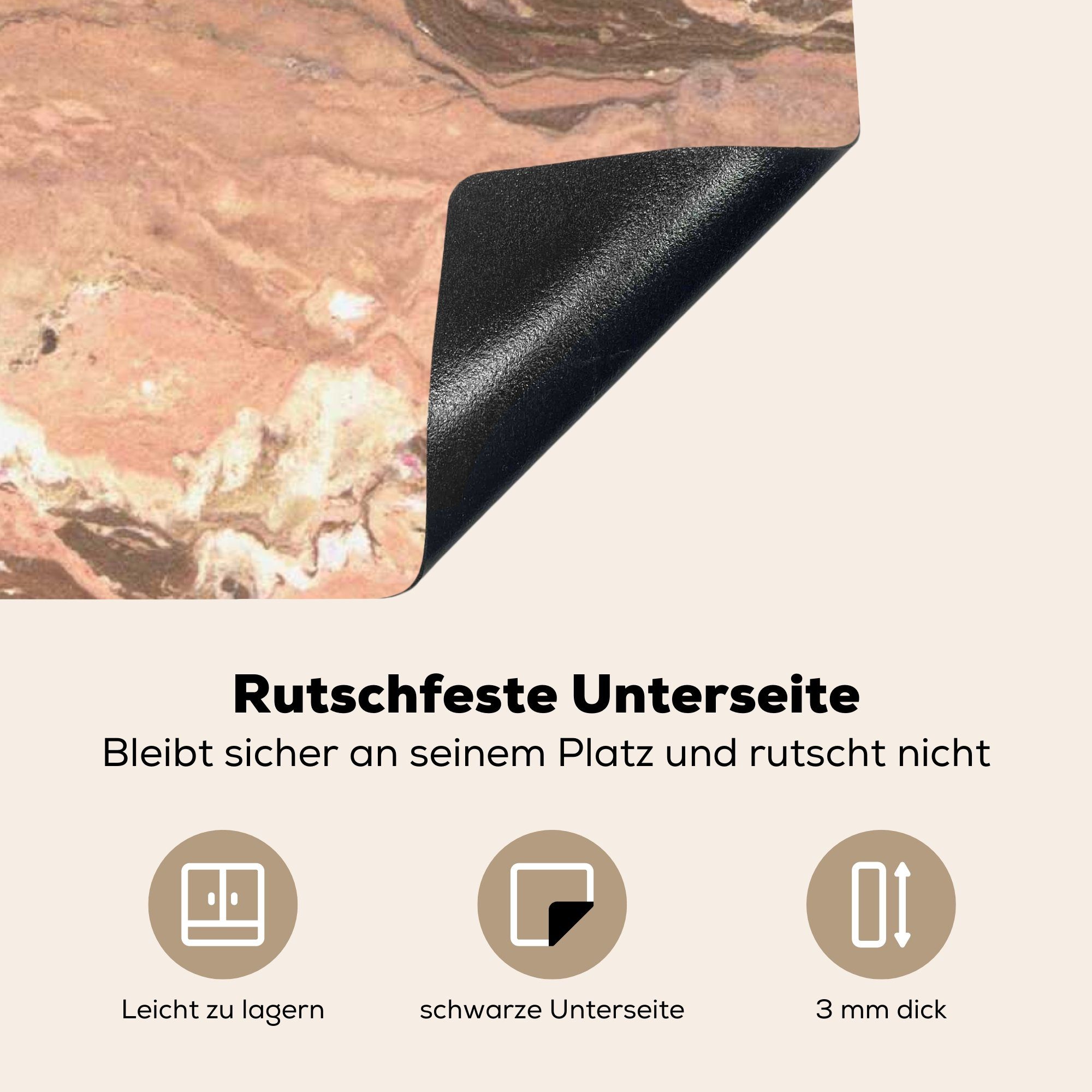 MuchoWow Herdblende-/Abdeckplatte Kieselsteine - für Granit, küche (1 tlg), Arbeitsplatte 78x78 Ceranfeldabdeckung, Rosa Vinyl, - cm