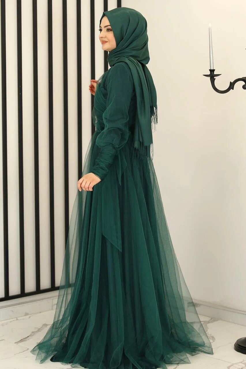 Modavitrini Tüllkleid Langärmliges Maxikleid Damen Muslimisches Abendkleid günstig online kaufen