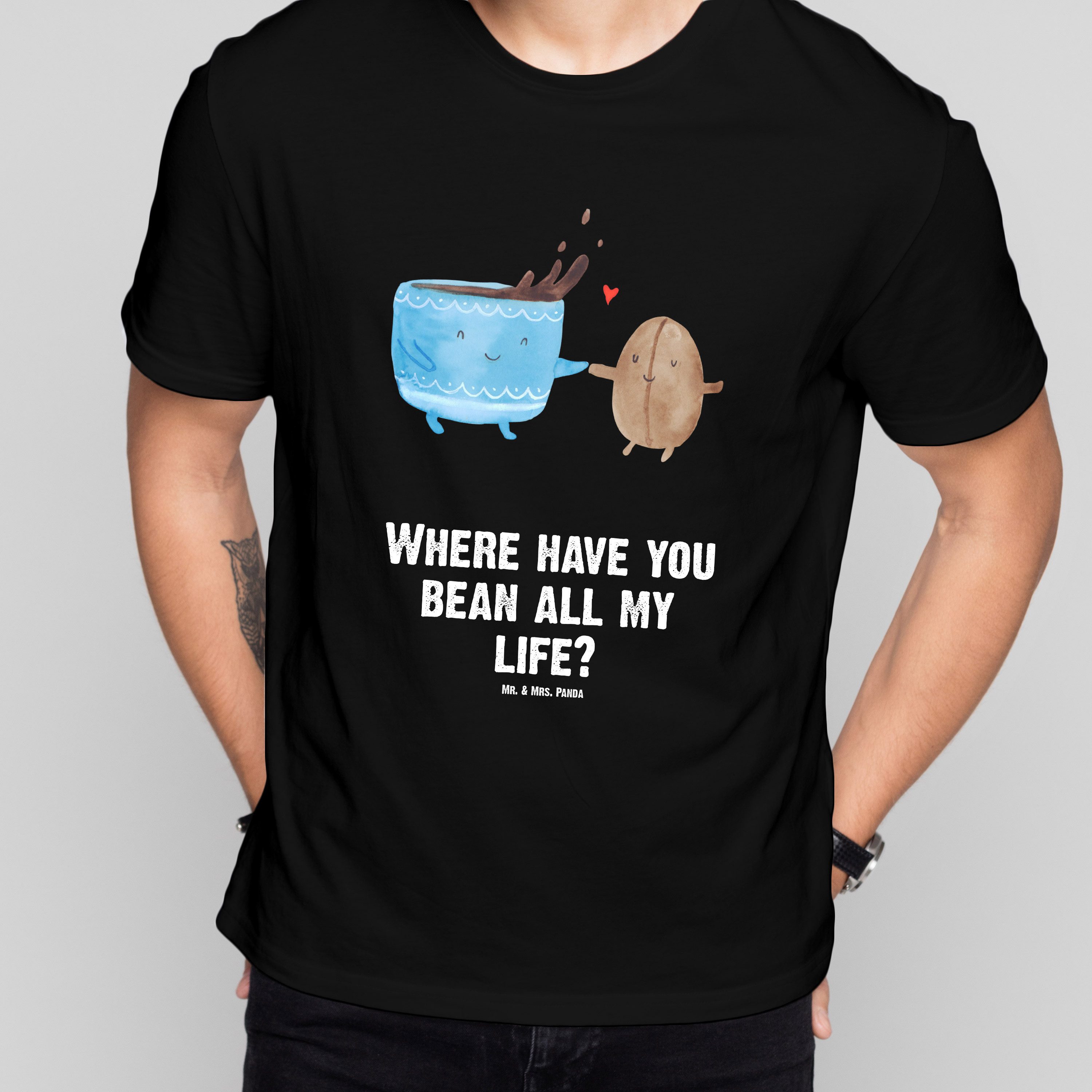 Mr. & Mrs. Panda T-Shirt Kaffee Bohne, Größe M T-Shirt, Schwarz, T-Shirt, Lustige Sprüche, Shi (Packung) Glück T-Shirt Shirt