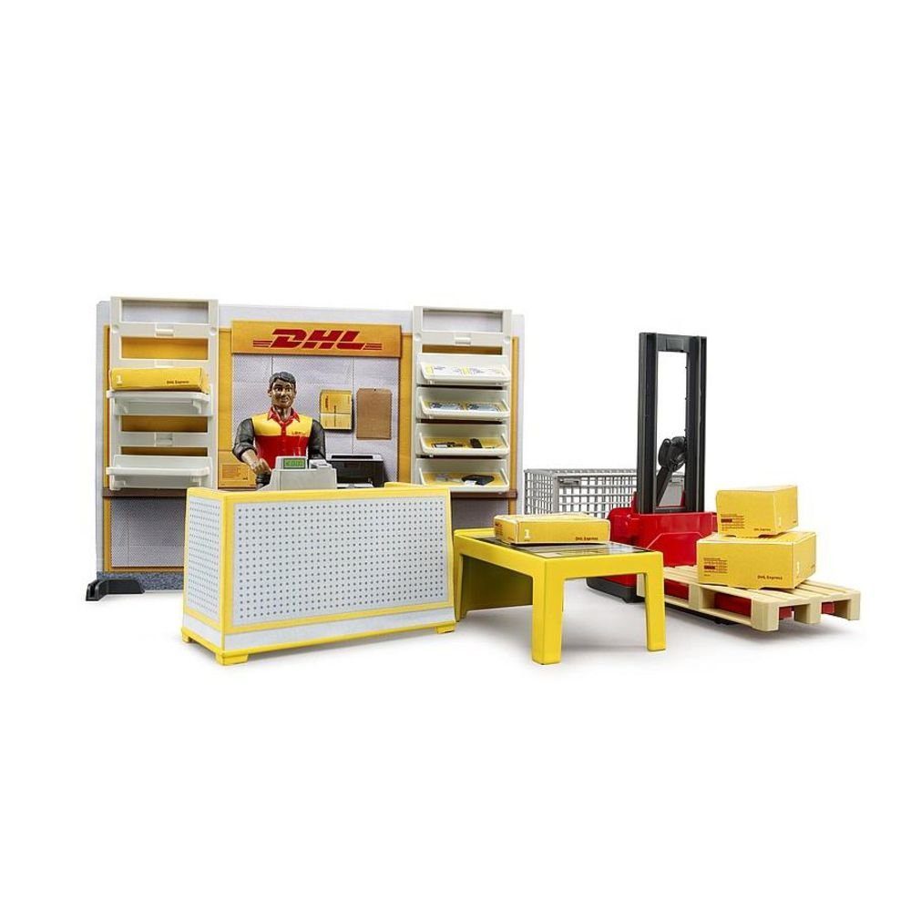 Bruder® Spielwelt bworld DHL Paketshop, 1:16 Spielfigur Postgeschäft mit Zubehör Pakete Versanddienstleister