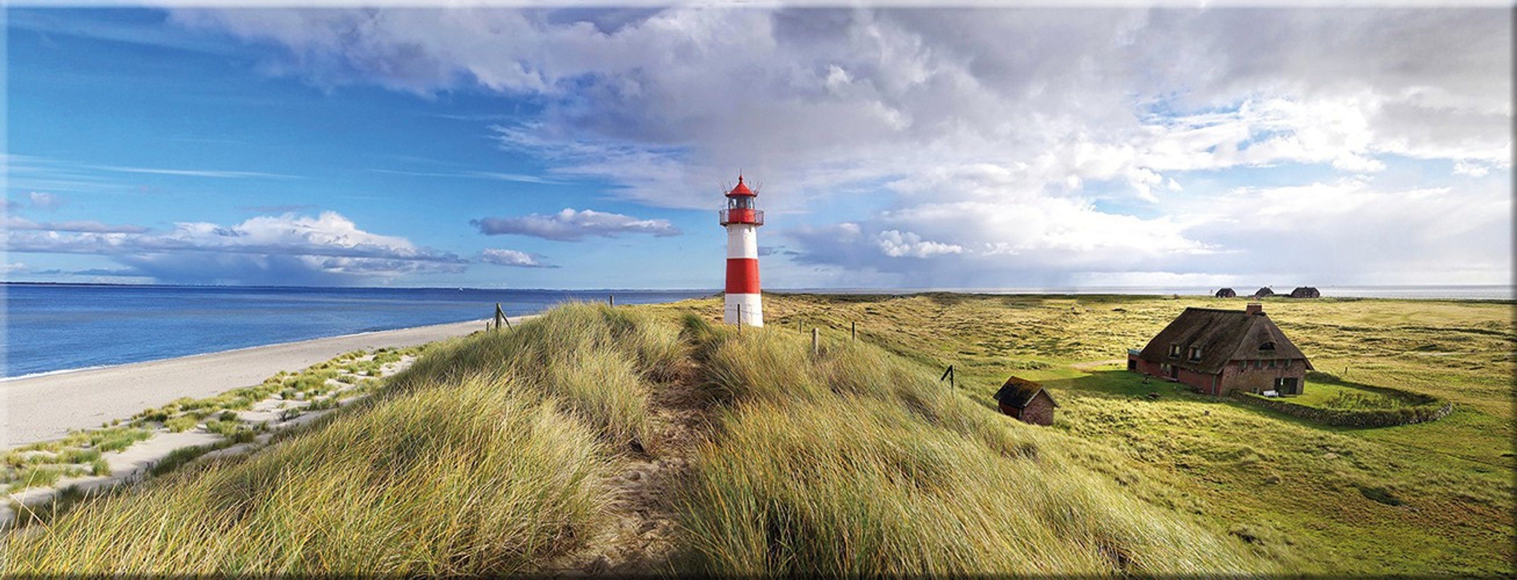 artissimo Glasbild Glasbild 80x30cm Bild aus Landschaften: Strand Leuchtturm, Strand Glas Meer Sylt Düne und