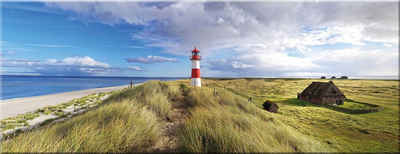 artissimo Glasbild Glasbild 80x30cm Bild aus Glas Düne Strand Sylt Leuchtturm, Landschaften: Strand und Meer