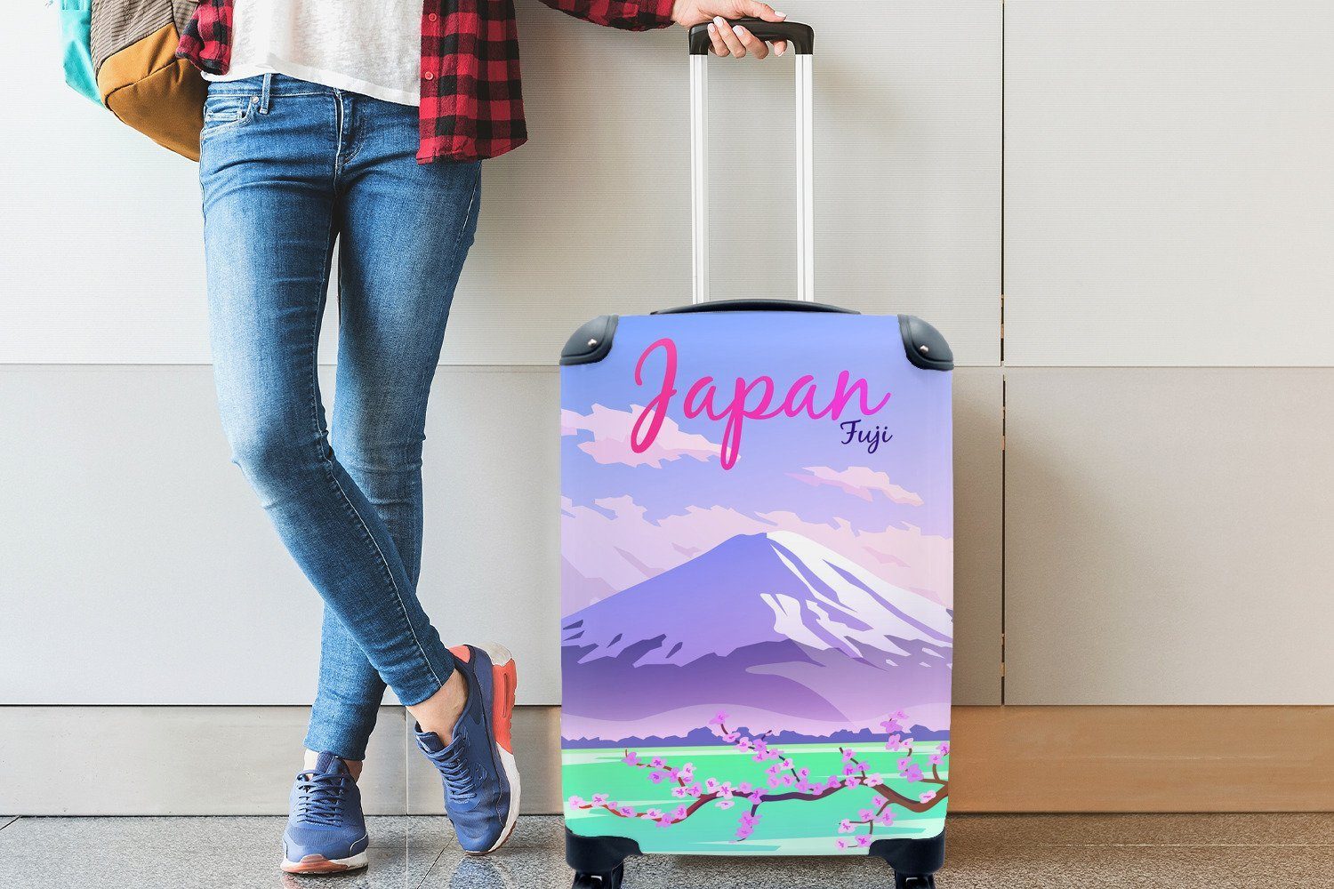 Reisekoffer Fuji Ferien, Handgepäck Trolley, Illustration Rollen, rollen, für in mit Reisetasche Handgepäckkoffer Japan, 4 Vulkans MuchoWow des