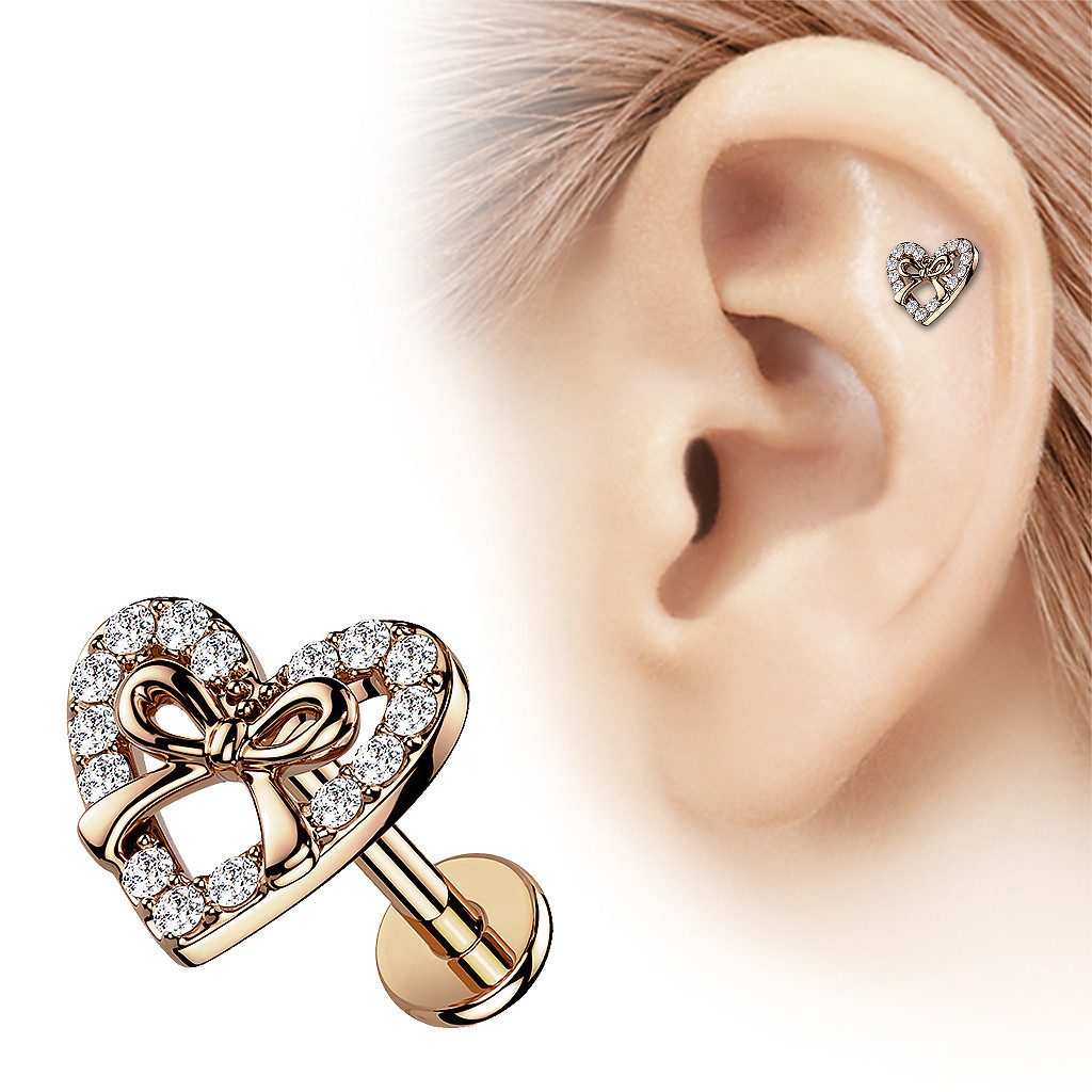 Taffstyle Piercing-Set Tragus Conch Piercing flach Kristall Herz Schleife R günstig online kaufen