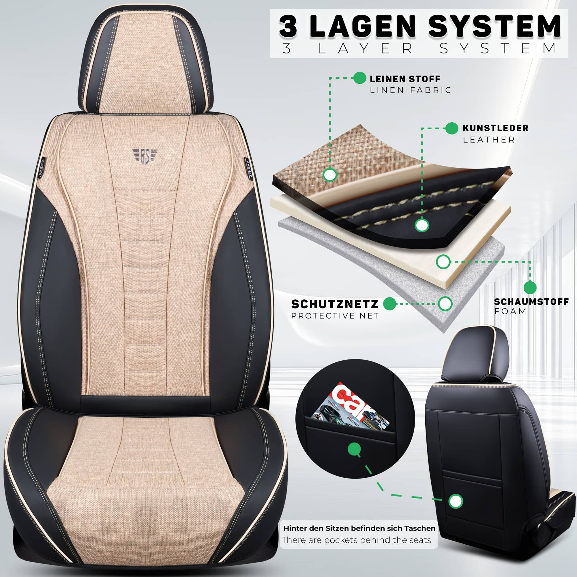 BREMER SITZBEZÜGE Autositzbezug für Ford Mustang 6 Bj 2009-13 (NL3), Set, Schonbezüge Sitzbezüge Fahrer und Beifahrer, in Schwarz/Beige