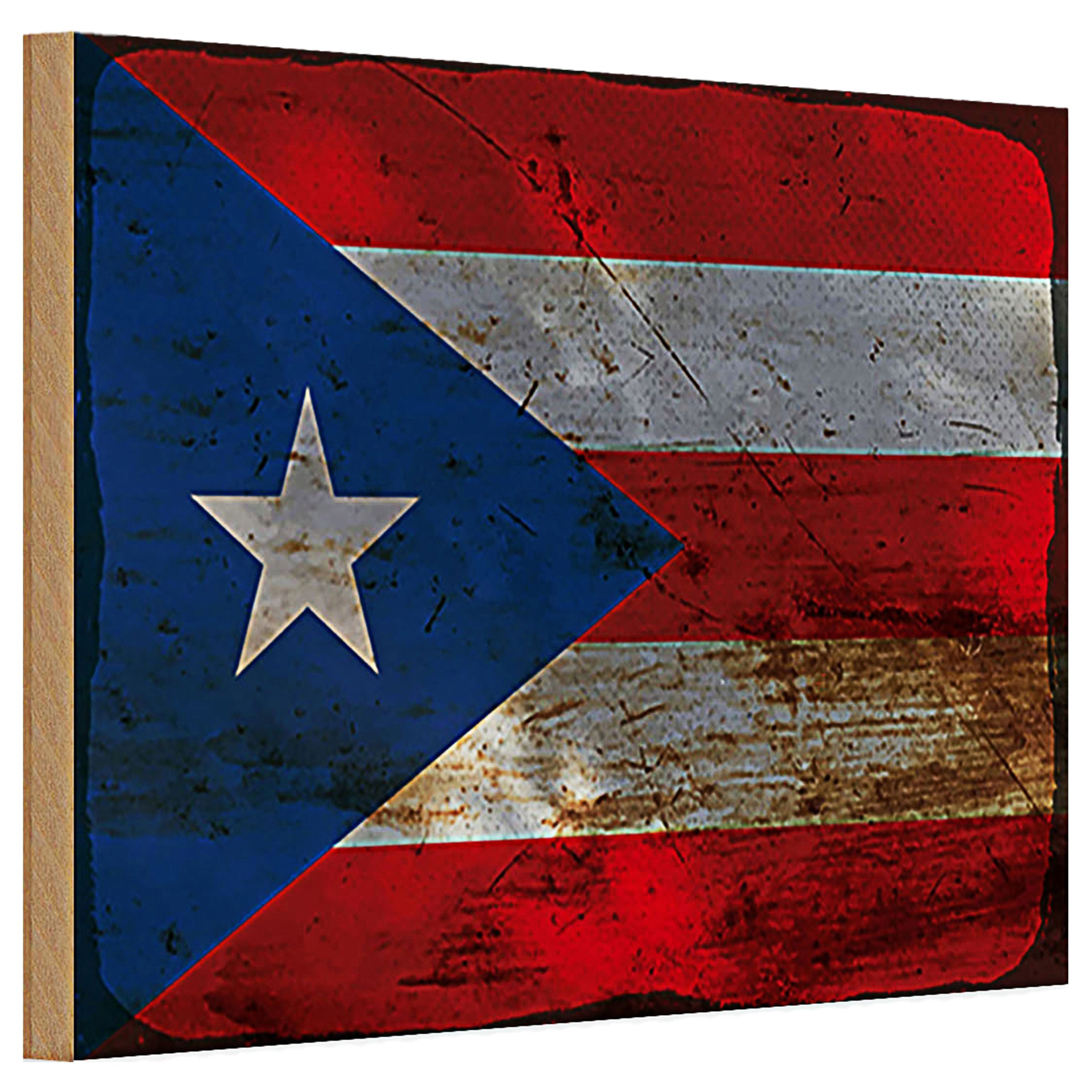 Roomando Holzbild Holzschild Flagge Puerto Rico 30x20cm Puerto Rico Rost