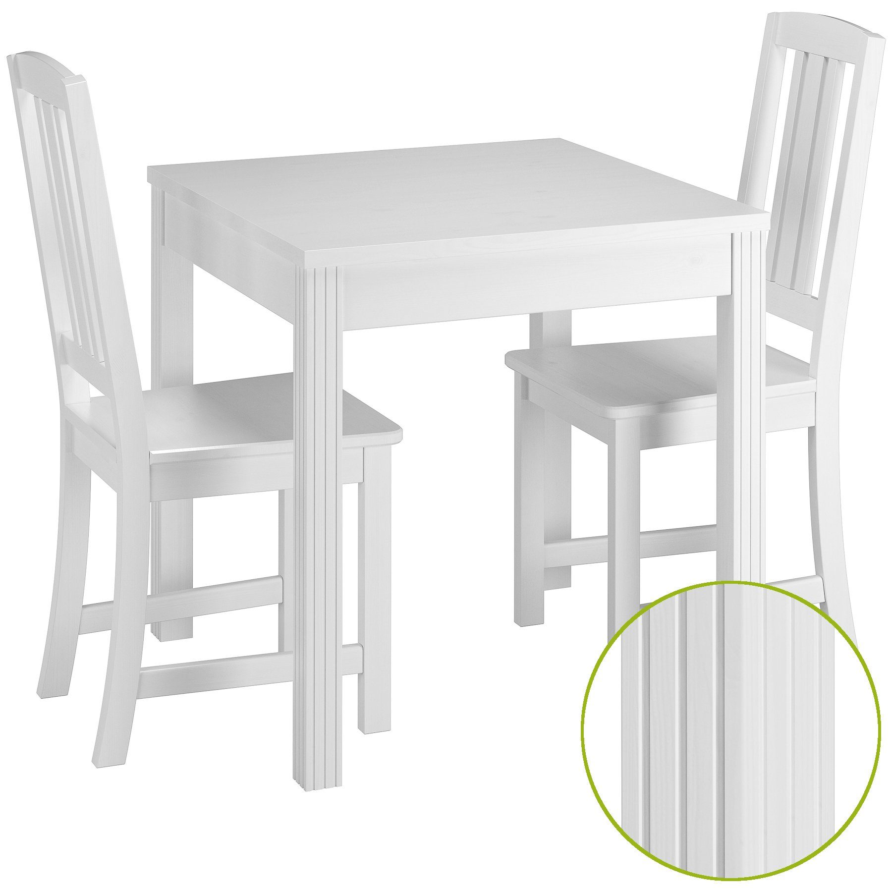 ERST-HOLZ Essgruppe Schöne Essgruppe mit Tisch und 2 Stühle Kiefer Massivholz waschweiß