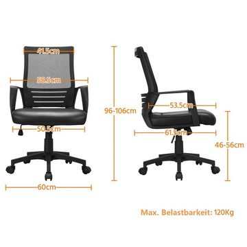Yaheetech Drehstuhl, mit Armlehnen, Office Chair mit Wippfunktion, höhenverstellbar