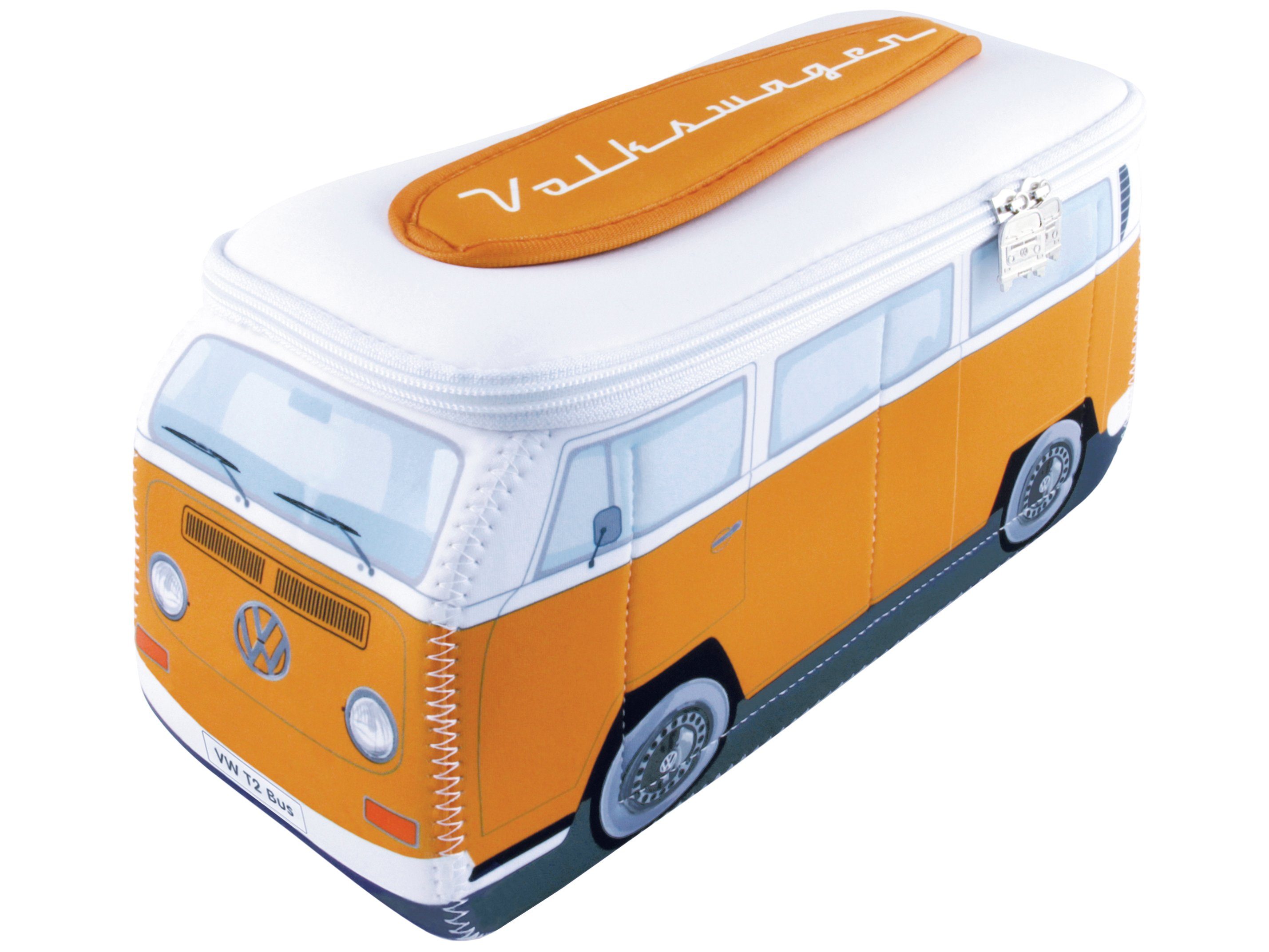 VW Collection by BRISA Kulturbeutel Volkswagen Universaltasche im VW Bulli T2 Design, Universaltasche aus Neopren, 30 x 14 x 12 cm Orange