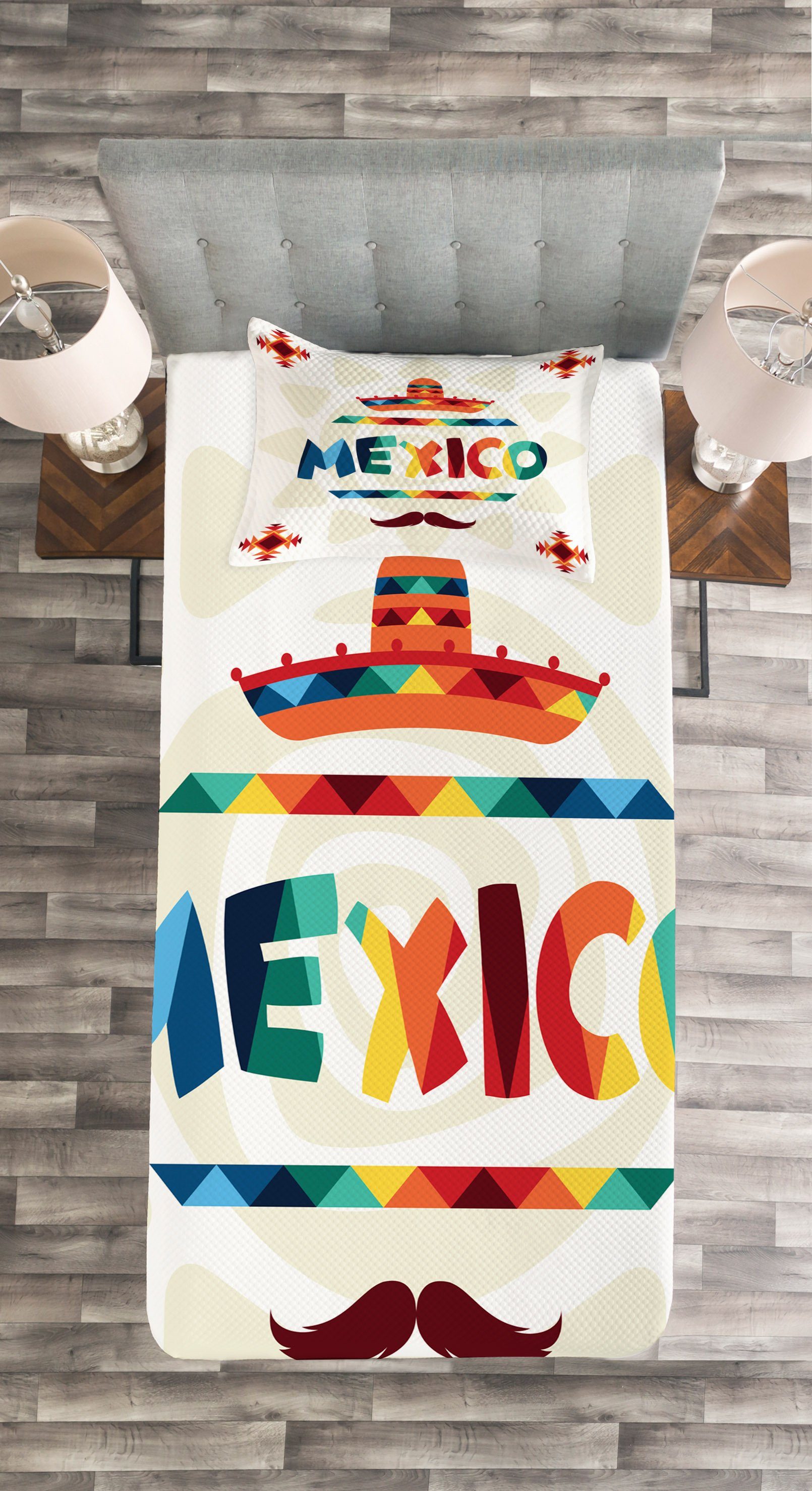 Aztec Abakuhaus, Tagesdecke Waschbar, Kissenbezügen Mexikaner mit Set Sombrero