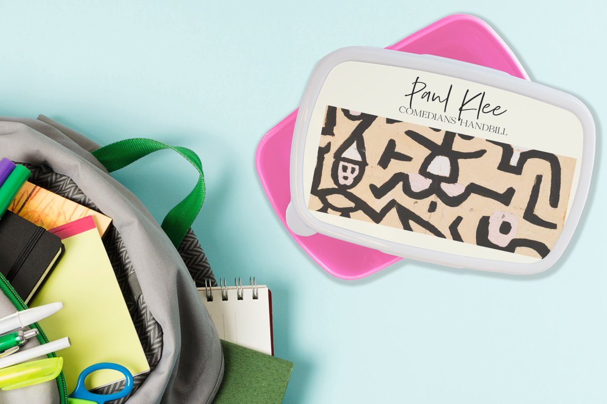 Kunststoff, Kunst, Klee Brotdose MuchoWow Lunchbox Mädchen, (2-tlg), Snackbox, Paul Brotbox - für Komödianten rosa Erwachsene, - Flugblatt der Kinder, Kunststoff