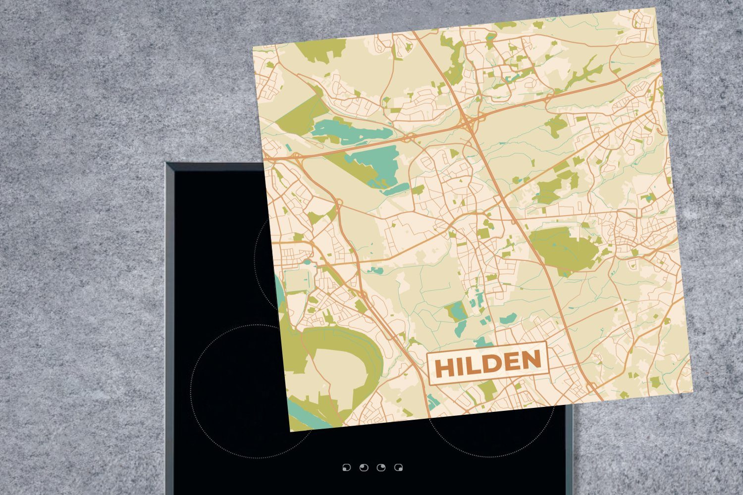 (1 Hilden - küche Stadtplan, vintage - Ceranfeldabdeckung, Arbeitsplatte cm, Karte 78x78 Vinyl, MuchoWow - tlg), für Herdblende-/Abdeckplatte