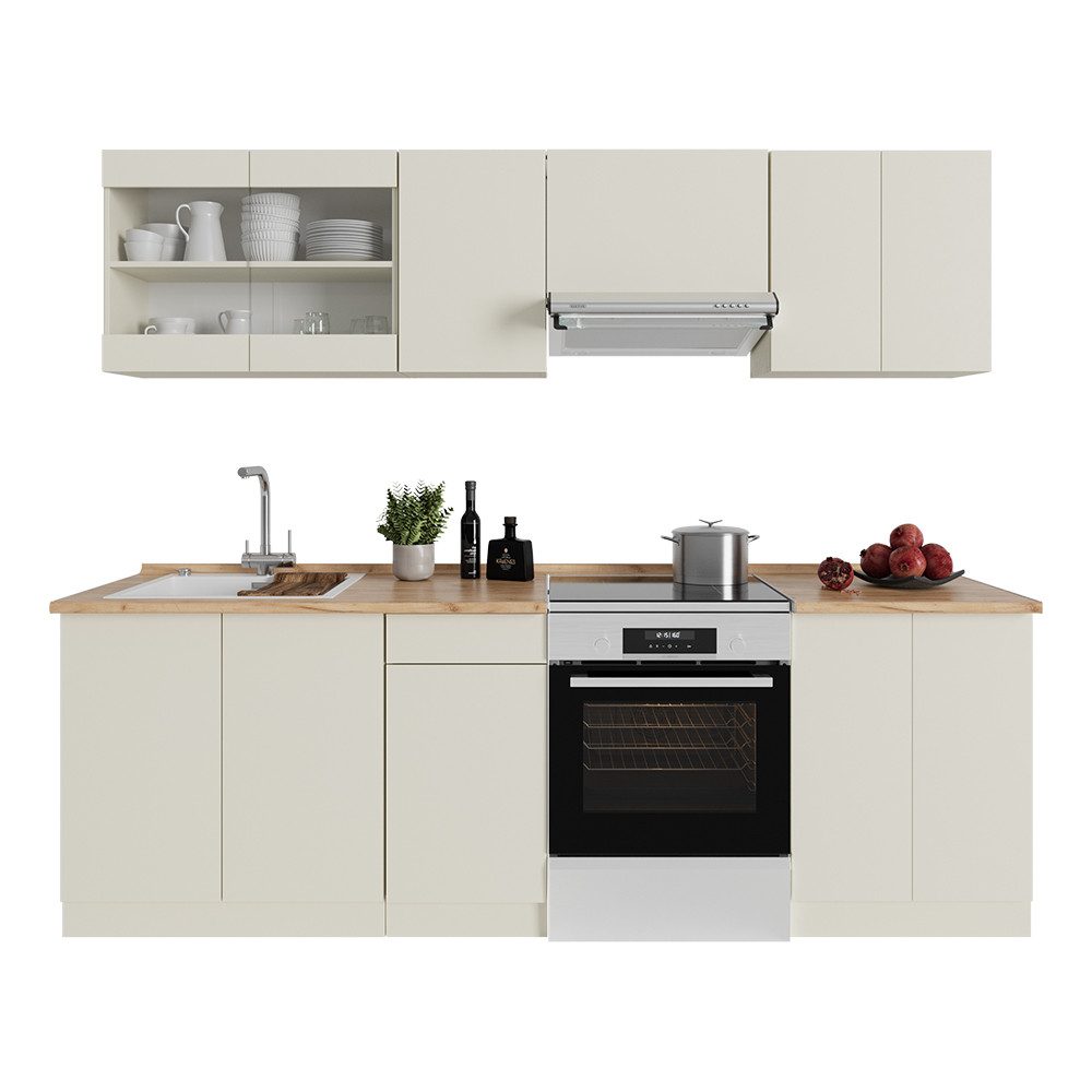 Vicco Küchenzeile R-Line, Beige/Goldkraft Eiche, 240 cm, AP Eiche