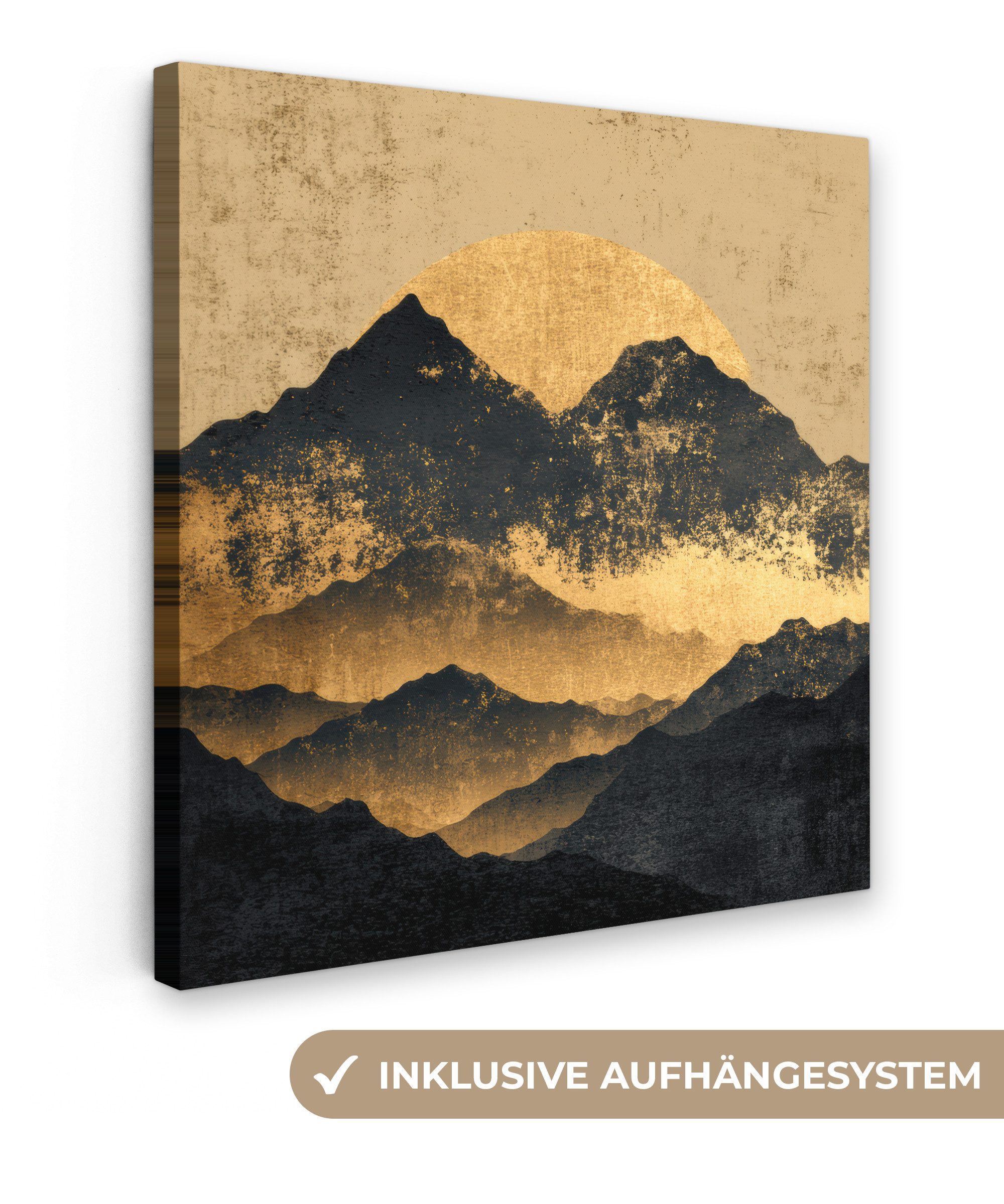 OneMillionCanvasses® Leinwandbild Goldene Berge bei Mondschein, Fotodruck (1 St), Wandbild, Deko Schlafzimmer Wohnzimmer Flur 20x20 cm