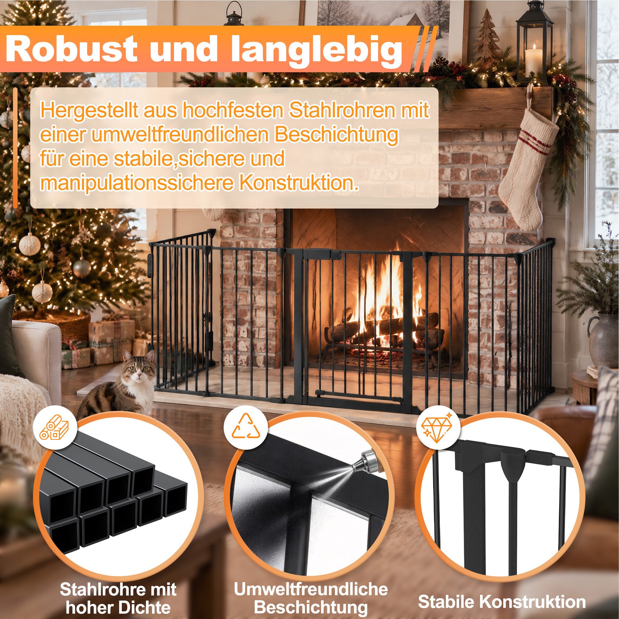 FIVMEN Kamingitter Kaminschutzgitter mit Tür Klappbares Absperrgitter 5 Elemente, Konfigurationsgitter für Kinder-Sicherung, 300x75x60cm – Bild 4 von 5