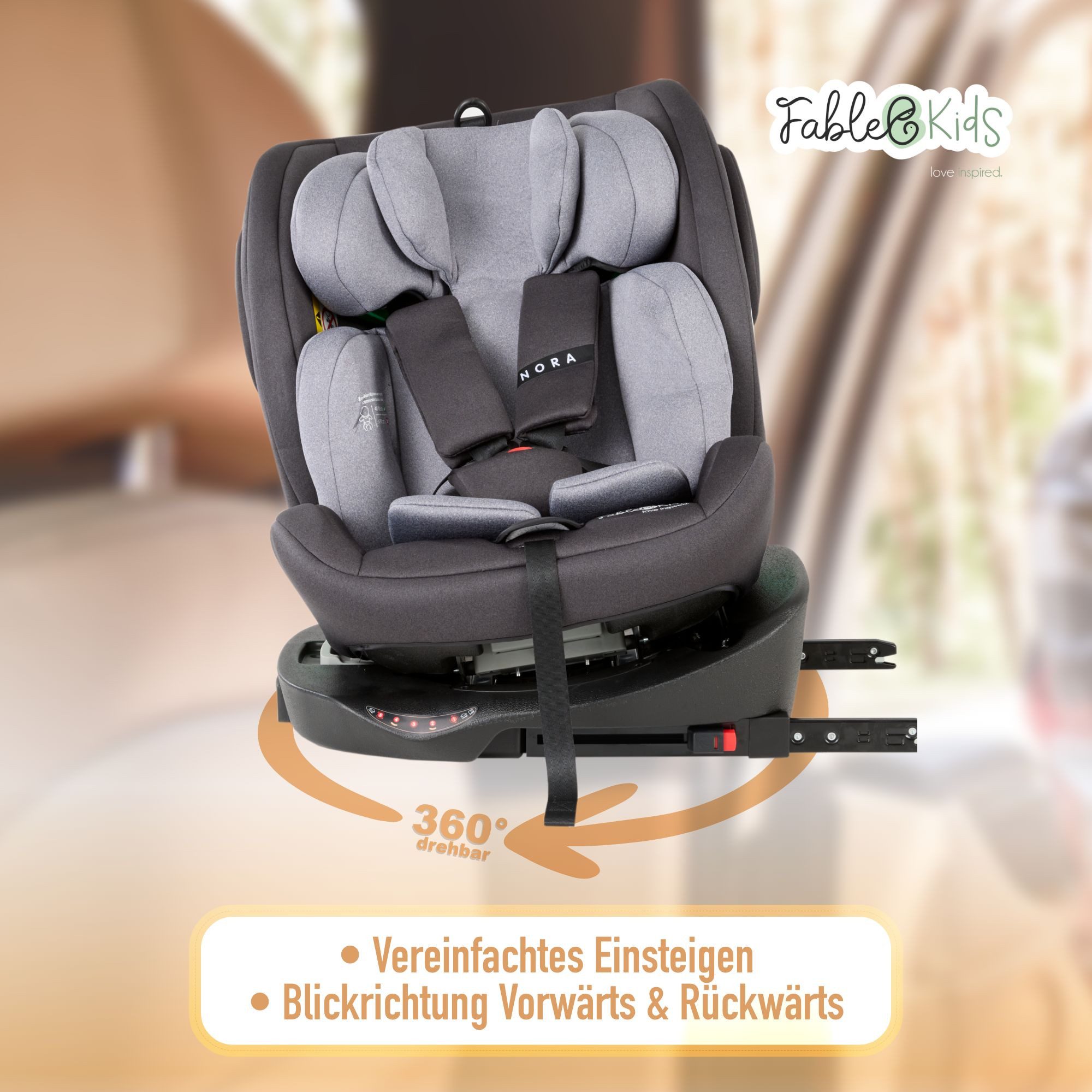 FableKids Autokindersitz Autositz Kinderautositz 360° drehbar Isofix 40-150 cm, ab: Geburt, bis: ca. 12 Jahre, ab: 40 cm, bis: 150 cm – Bild 4 von 5