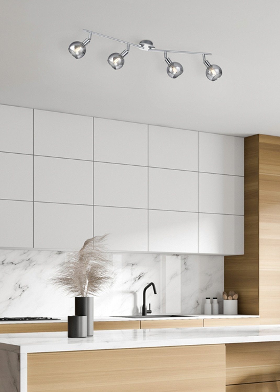 Reality Leuchten Deckenstrahler BREST, Glas, Metall, Breite 85 cm, 4-flammi günstig online kaufen