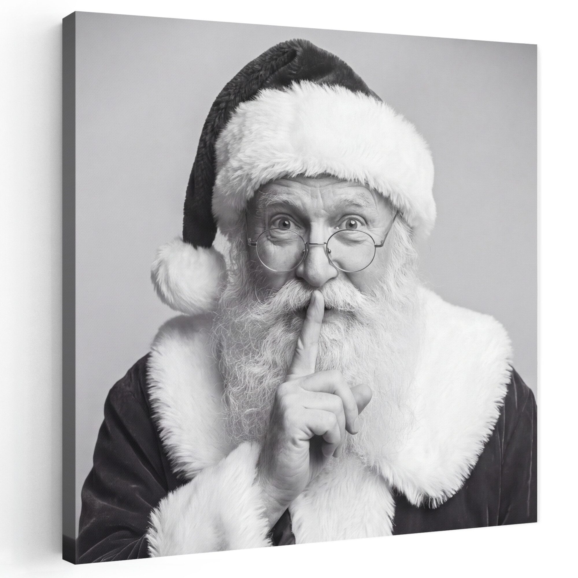 OneMillionCanvasses® Leinwandbild Weihnachtsmann – Schwarz-Weiß – Weihnachten, Fotodruck (1 St), Wandbild, Deko Schlafzimmer Wohnzimmer Flur 20x20 cm