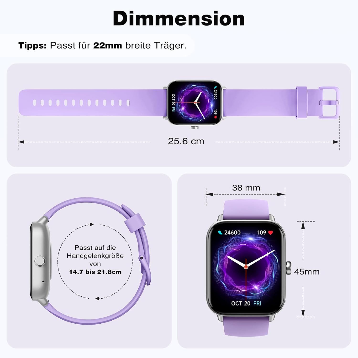 Zevelora Herren's und Damen's Telefonfunktion IP68 Wasserdicht Fitness-Tracker Smartwatch (4,57 cm/1,8 Zoll, Android/iOS), mit Herzfrequenz, SpO2, Schlaf Monitor, 100+ Sportmodi Schrittzähler