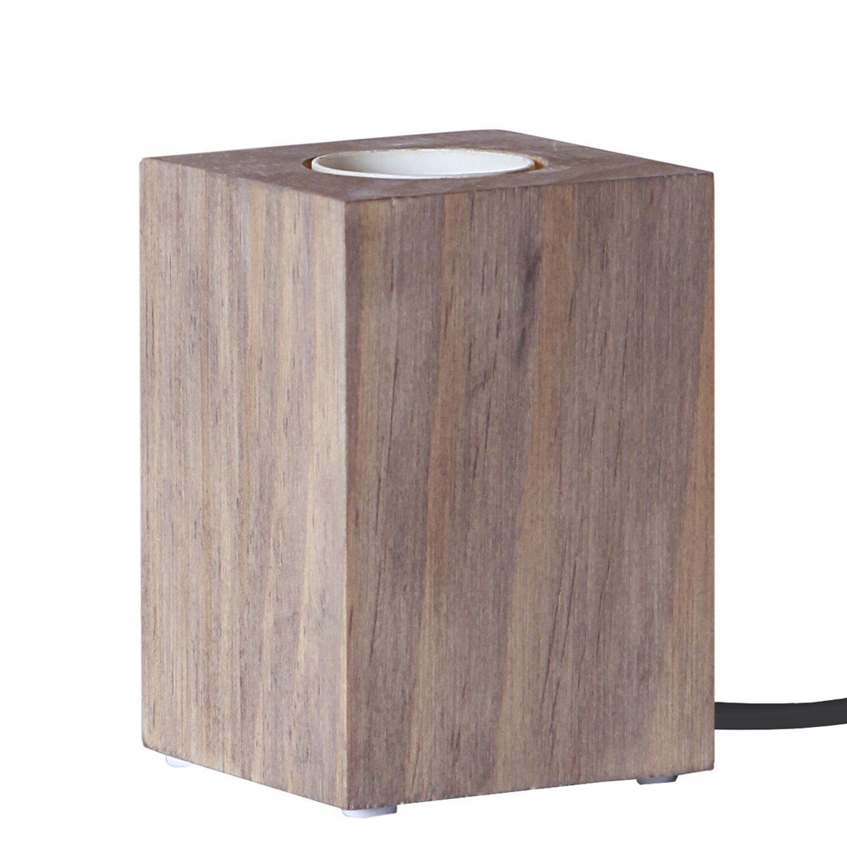 Würfel STAR Tischleuchte 10cm TRADING stehend Schalter E27 Tischleuchte Lampenhalterung Holz