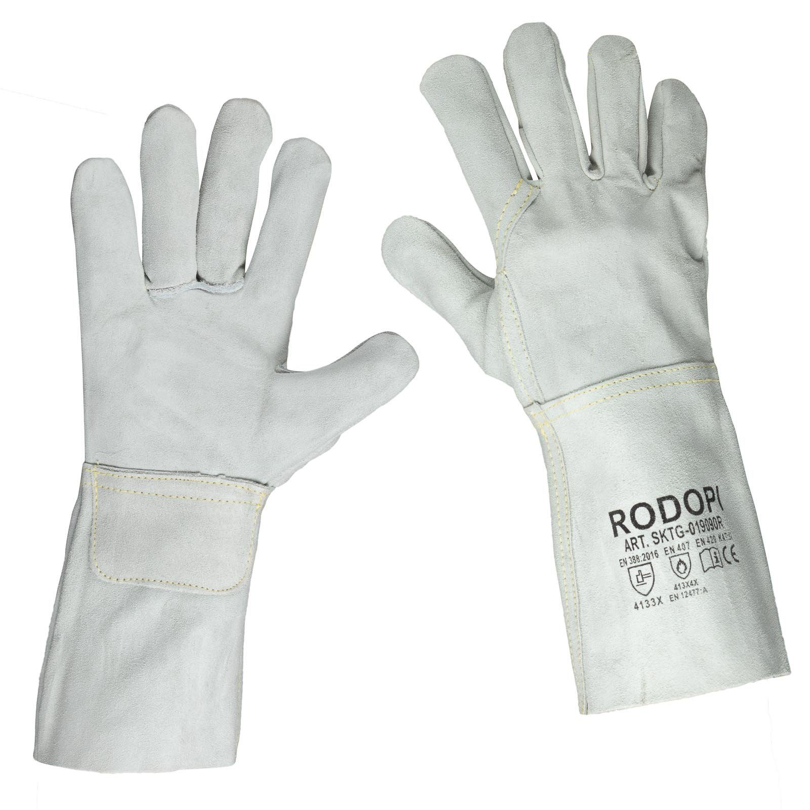 Rodopi Canvas Pulsschutz Arbeitshandschuhe Leder-Arbeitshandschuhe mit Rindspaltleder Schweißerhandschuhe mit Julido