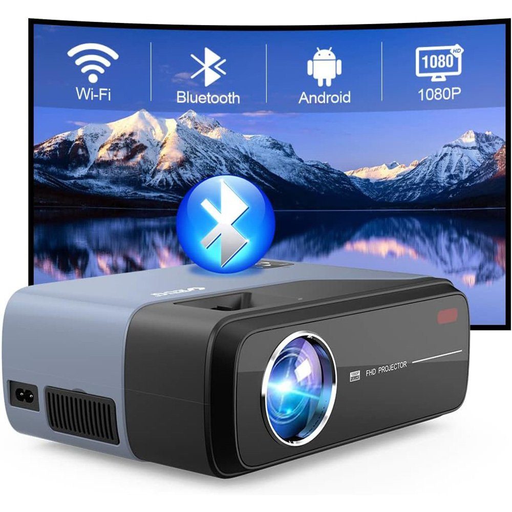 ZCGIOBN Portabler Projektor (7500:1, 1920 x 1080 px, Smart Beamer LED Heimkino, Android WLAN Full HD 1080P Airplay HDMI USB)
