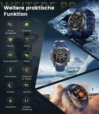 Lige Herren Telefonischer Anruf, Multisport-Tracker Smartwatch (1,39 Zoll, Android/iOS), Mit Herzfrequenzmonitor Schlafüberwachung 400 mAh Activity Tracker