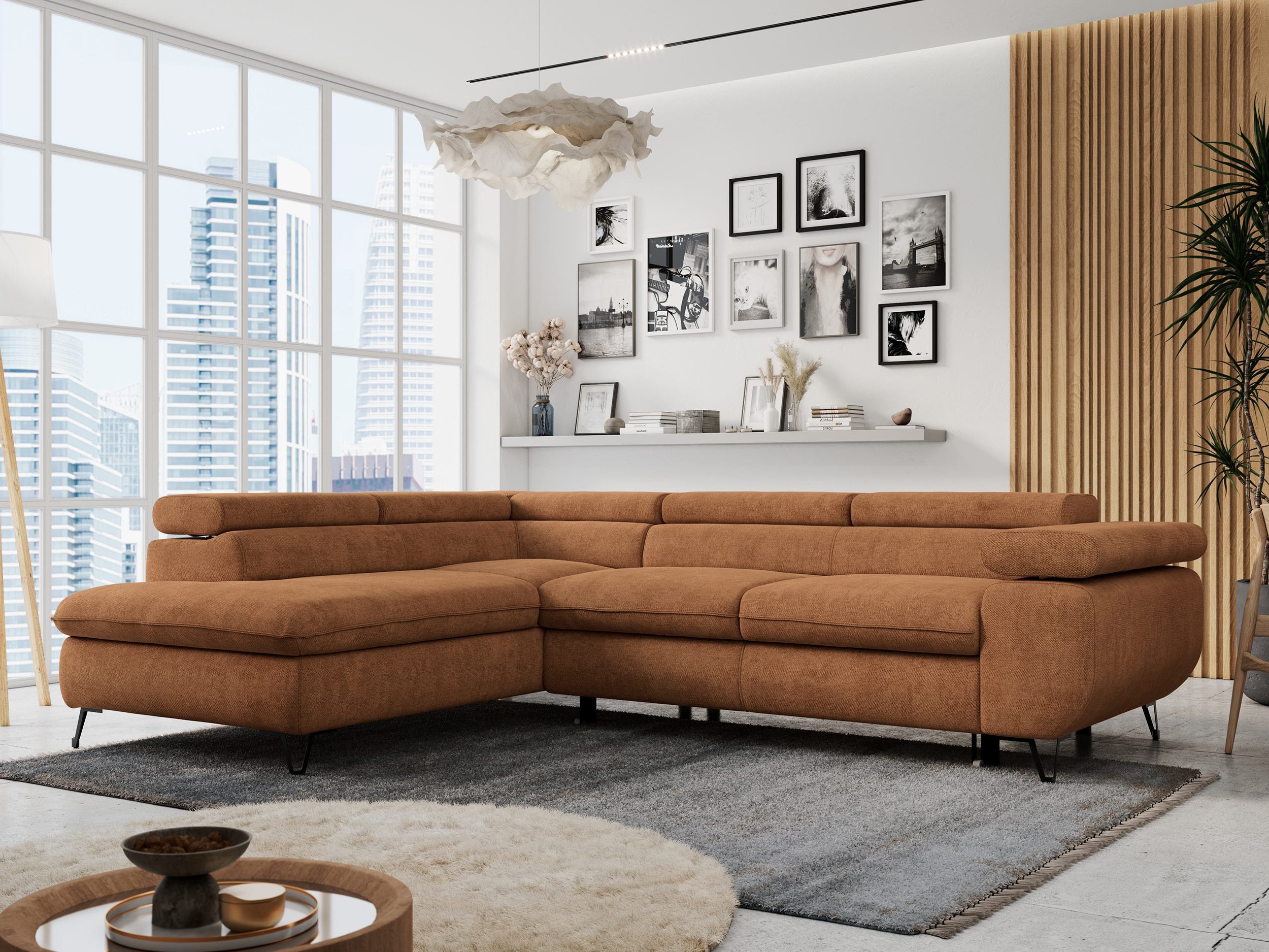 MKS MÖBEL Ecksofa PETER L, Set, Ecksofa L-form, HR35-Schaum, Wellenfederkern, Bettfunktion, Einstellbare Kopfstützen, Bettkasten
