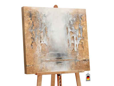 YS-Art Gemälde Klassik, Abstrakte Bilder, Abstraktes auf Leinwand Bild Handgemalt Gold Grau